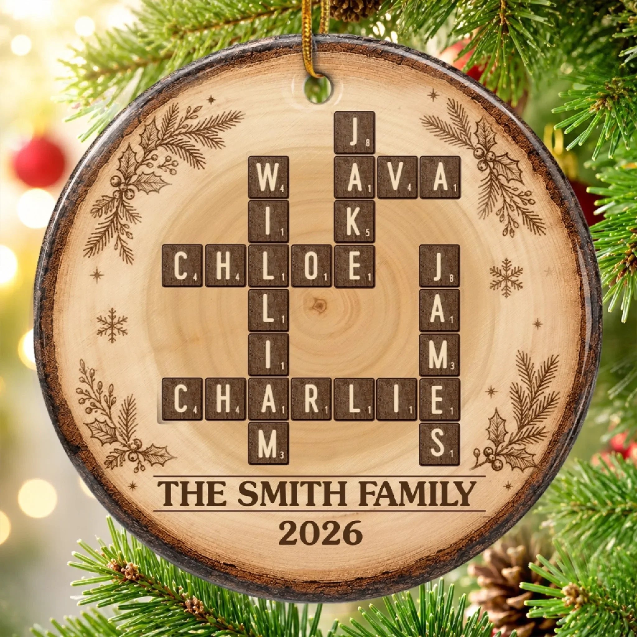 Custom Scrabble Ceramic Ornament - Personalized Christmas Birthday Gifts For Mom, Dad, Brother, Sister - Holiday Magic Starts Here