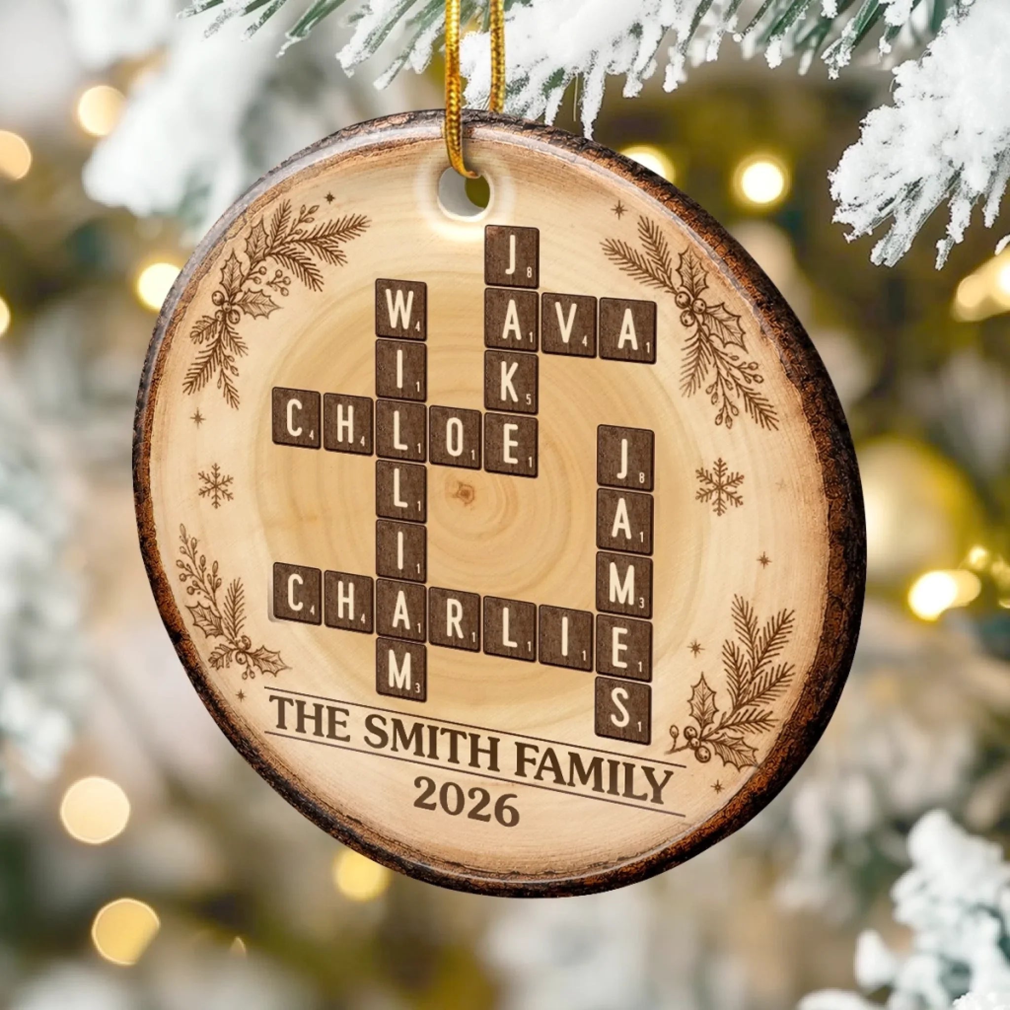 Custom Scrabble Ceramic Ornament - Personalized Christmas Birthday Gifts For Mom, Dad, Brother, Sister - Holiday Magic Starts Here