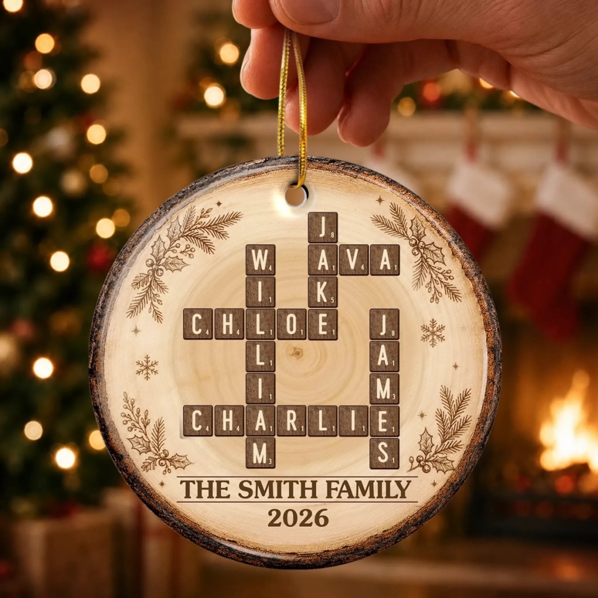 Custom Scrabble Ceramic Ornament - Personalized Christmas Birthday Gifts For Mom, Dad, Brother, Sister - Holiday Magic Starts Here