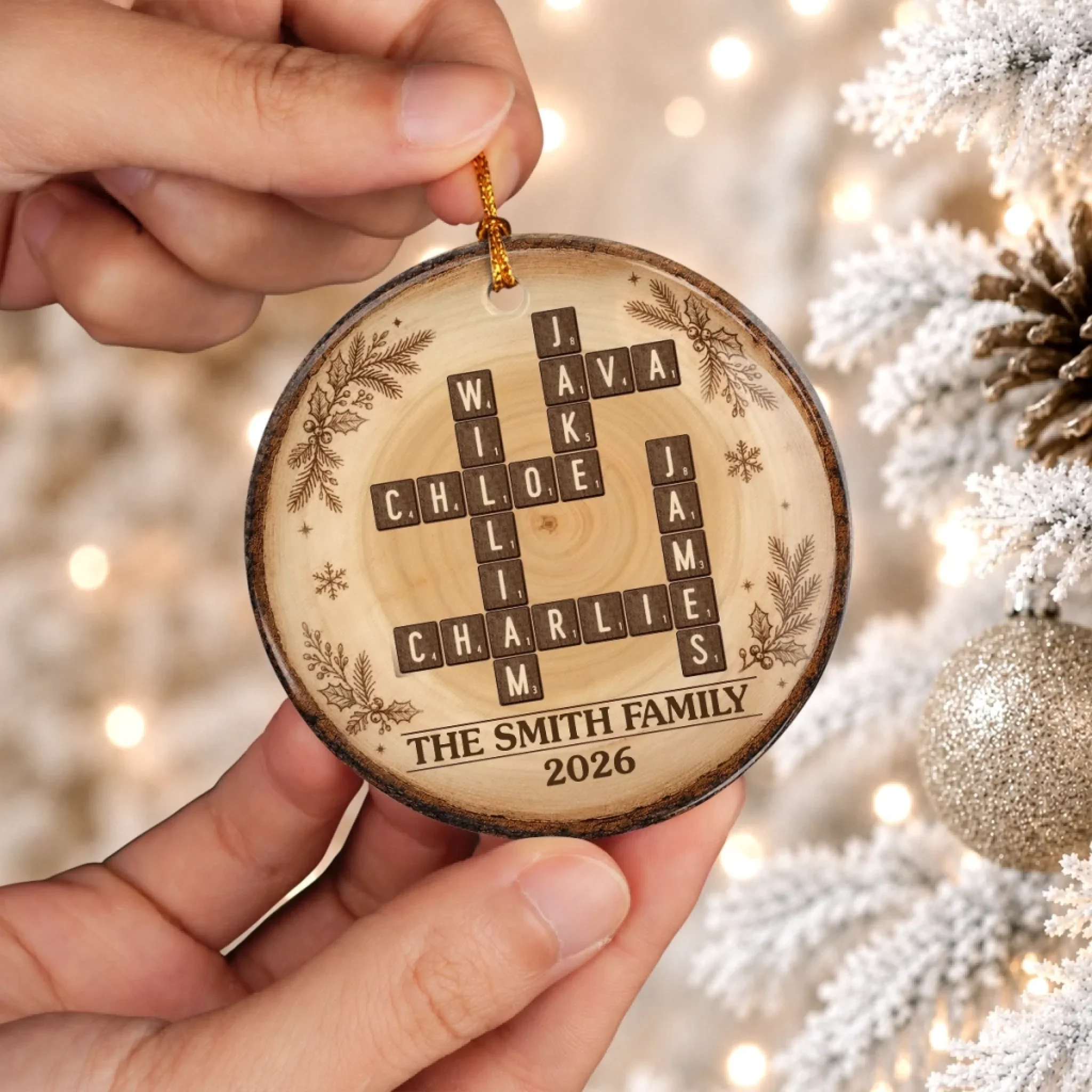 Custom Scrabble Ceramic Ornament - Personalized Christmas Birthday Gifts For Mom, Dad, Brother, Sister - Holiday Magic Starts Here