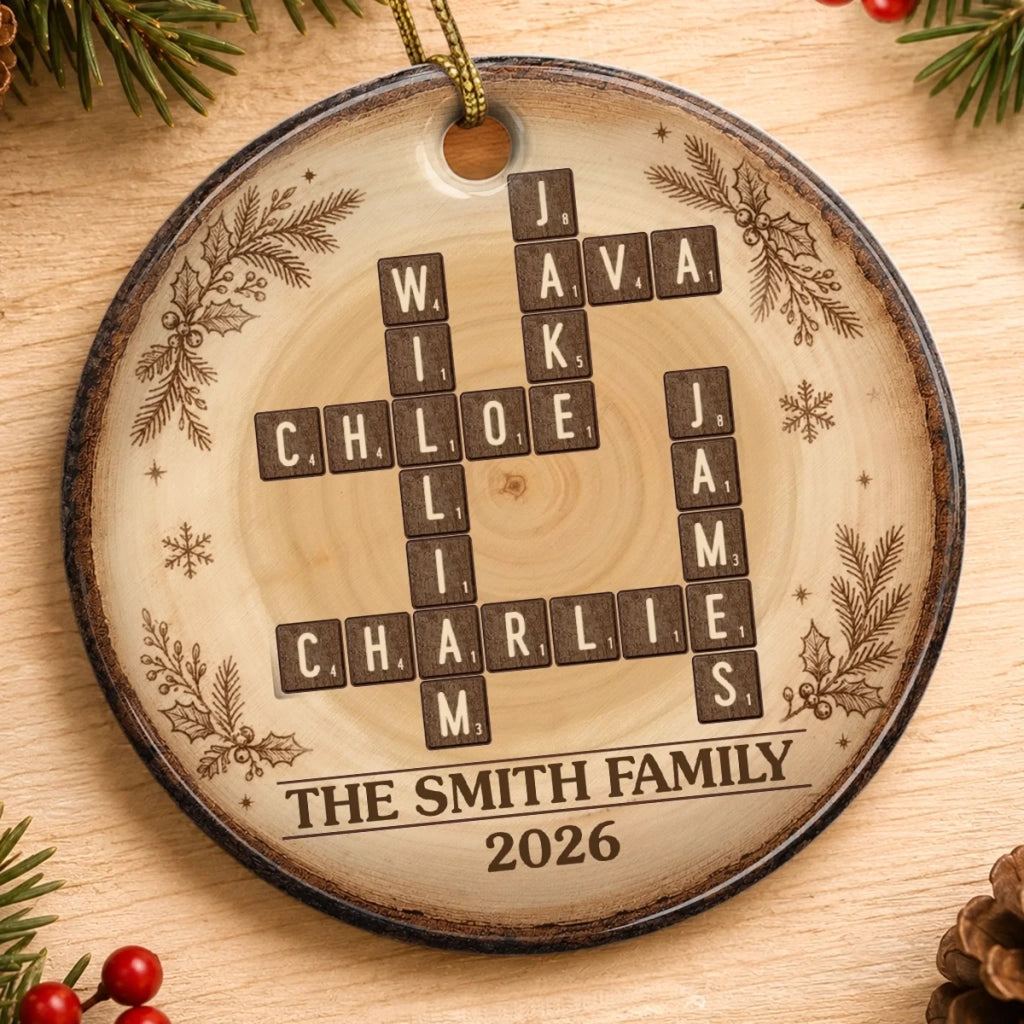 Custom Scrabble Ceramic Ornament - Personalized Christmas Birthday Gifts For Mom, Dad, Brother, Sister - Holiday Magic Starts Here