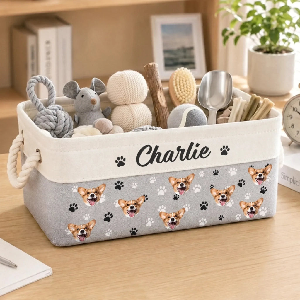 Custom Photo Storage Basket - Personalized  Birthday Gifts For Dog Cat Lovers, Dog Dad And Mom, Cat Owners - Life Is Better With My Pet