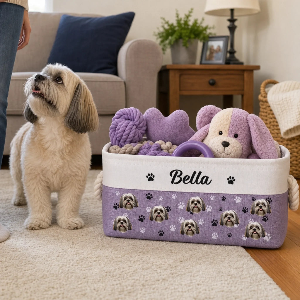 Custom Photo Storage Basket - Personalized  Birthday Gifts For Dog Cat Lovers, Dog Dad And Mom, Cat Owners - Life Is Better With My Pet
