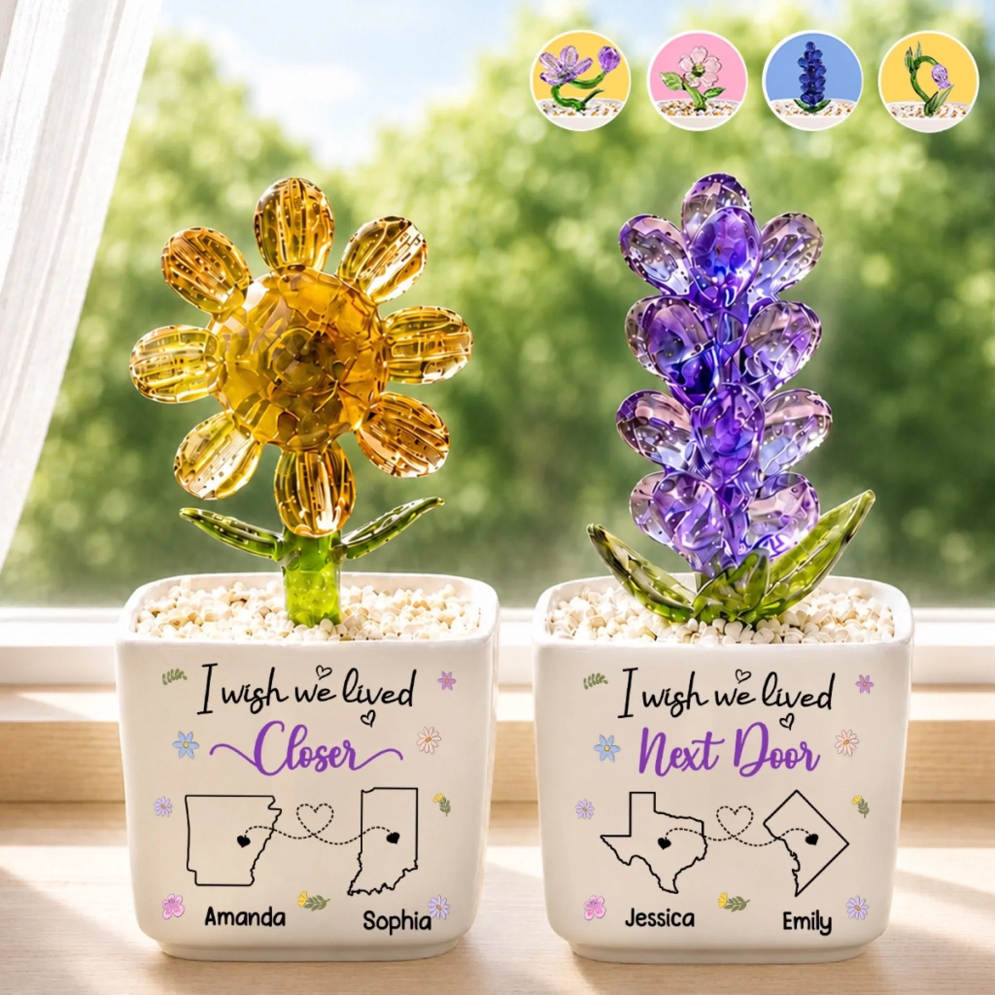 Custom Long Distance Glass Everlasting Flowers - Personalized Best Friend Birthday Gifts For Women, Besties, Sisters, BFF - Friendship Without Borders