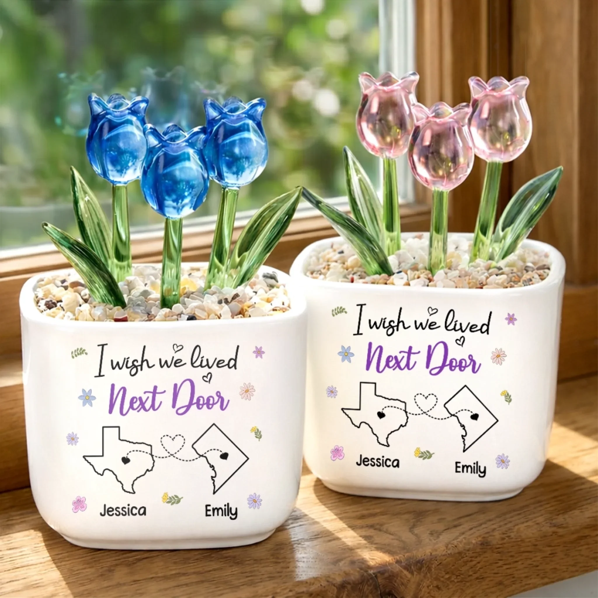 Custom Long Distance Glass Everlasting Flowers - Personalized Best Friend Birthday Gifts For Women, Besties, Sisters, BFF - Friendship Without Borders
