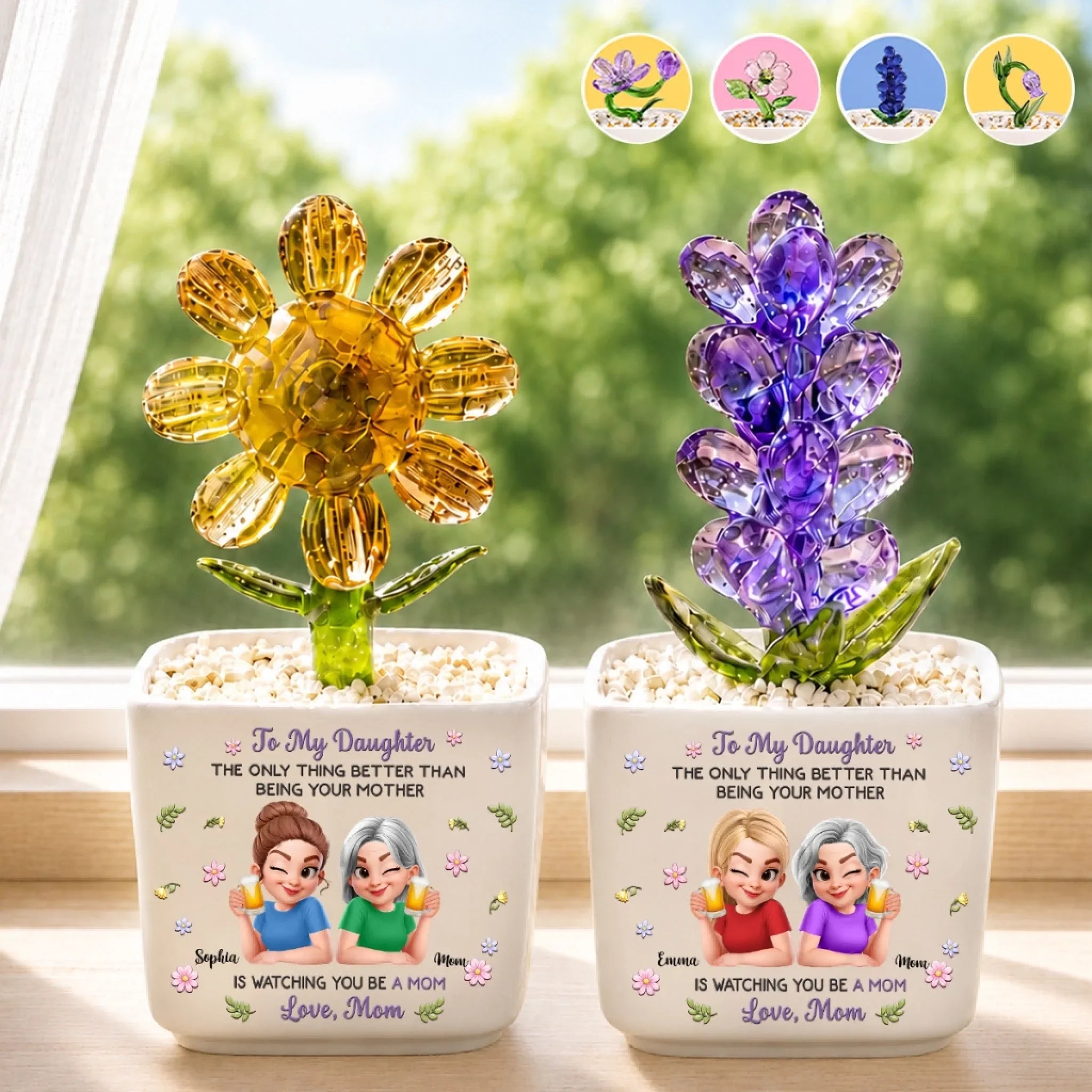 Custom Glass Everlasting Flowers - Personalized Birthday Gifts For Daughter, New Moms - My Forever Sunshine
