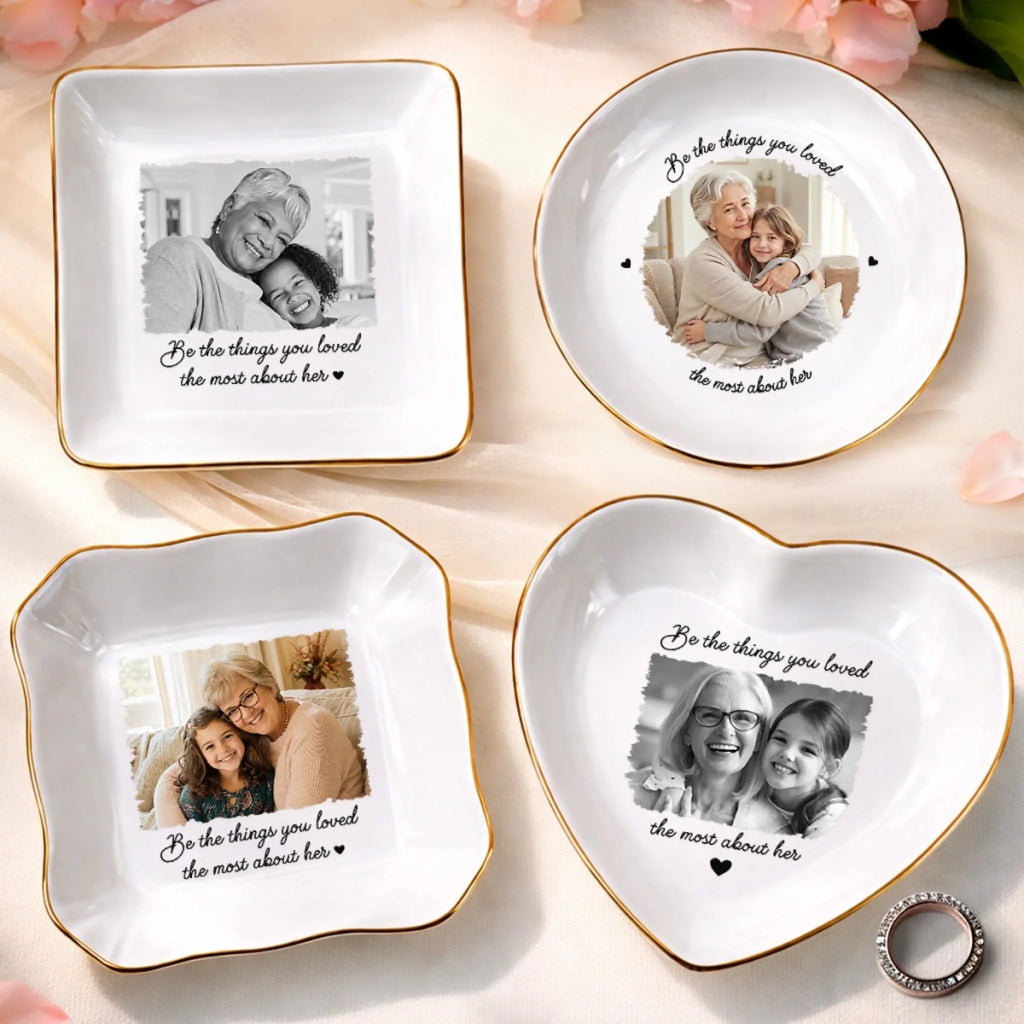Custom Photo Jewelry Dish - Personalized Memorial Sympathy Gifts For Loss Of Mom, Dad - Gone Yet Always Near