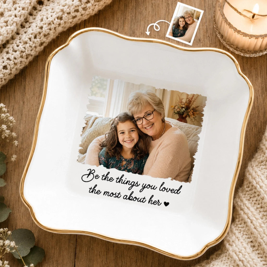 Custom Photo Jewelry Dish - Personalized Memorial Sympathy Gifts For Loss Of Mom, Dad - Gone Yet Always Near