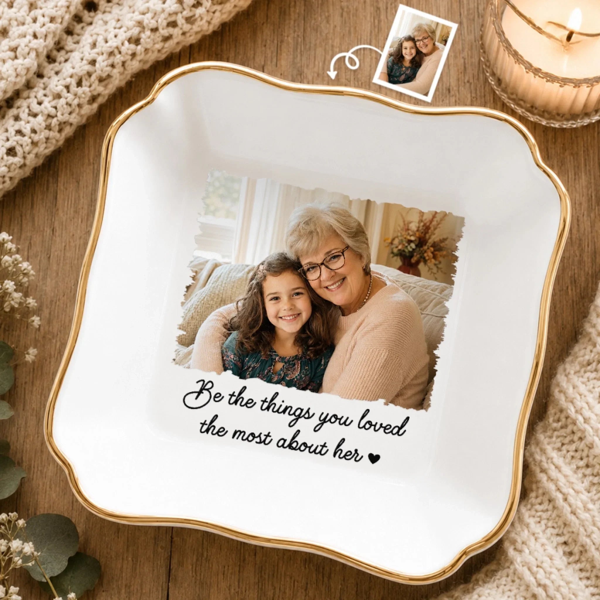 Custom Photo Jewelry Dish - Personalized Memorial Sympathy Gifts For Loss Of Mom, Dad - Gone Yet Always Near