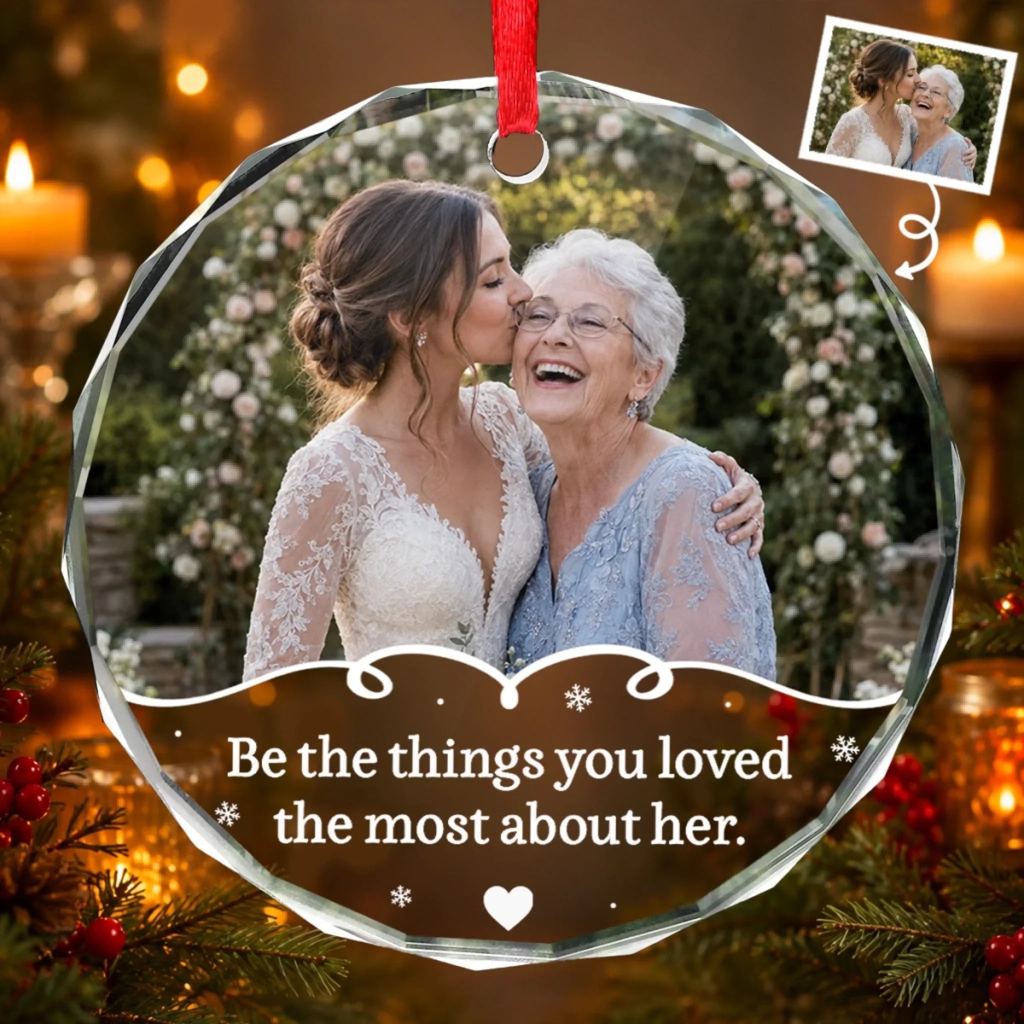 Custom Photo Circle Glass Ornament - Personalized Christmas Memorial Sympathy Gifts For Loss Of Mom, Dad - Love Lives Forever