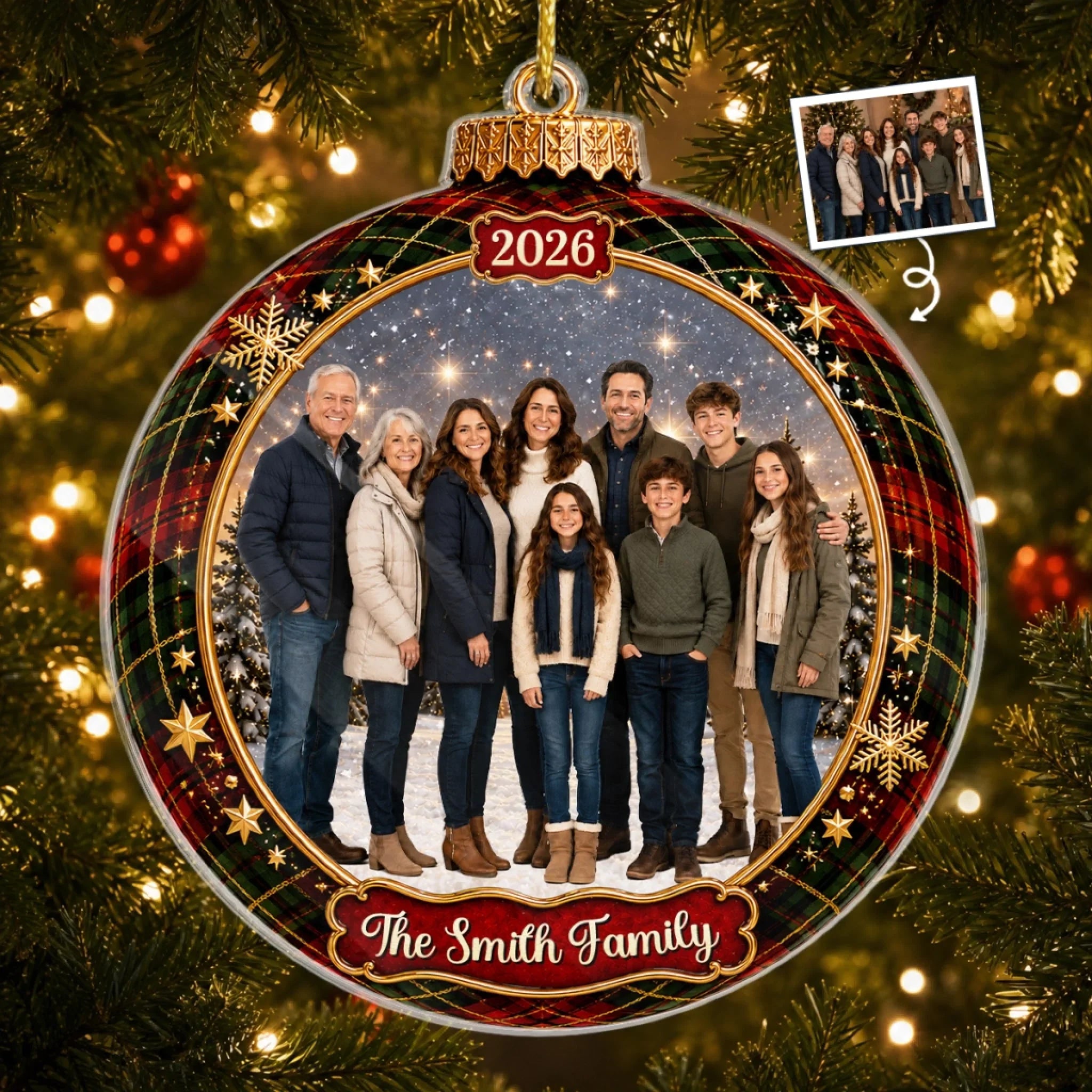 Custom Photo Acrylic Ornament - Personalized Christmas Birthday Gifts For Mom, Dad, Brother, Sister - Love Makes A Family Whole