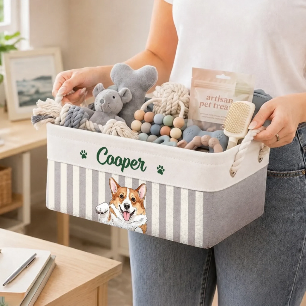 Custom Photo Storage Basket - Personalized  Birthday Gifts For Dog Cat Lovers, Dog Dad And Mom, Cat Owners - Spoiled Pet Lives Here
