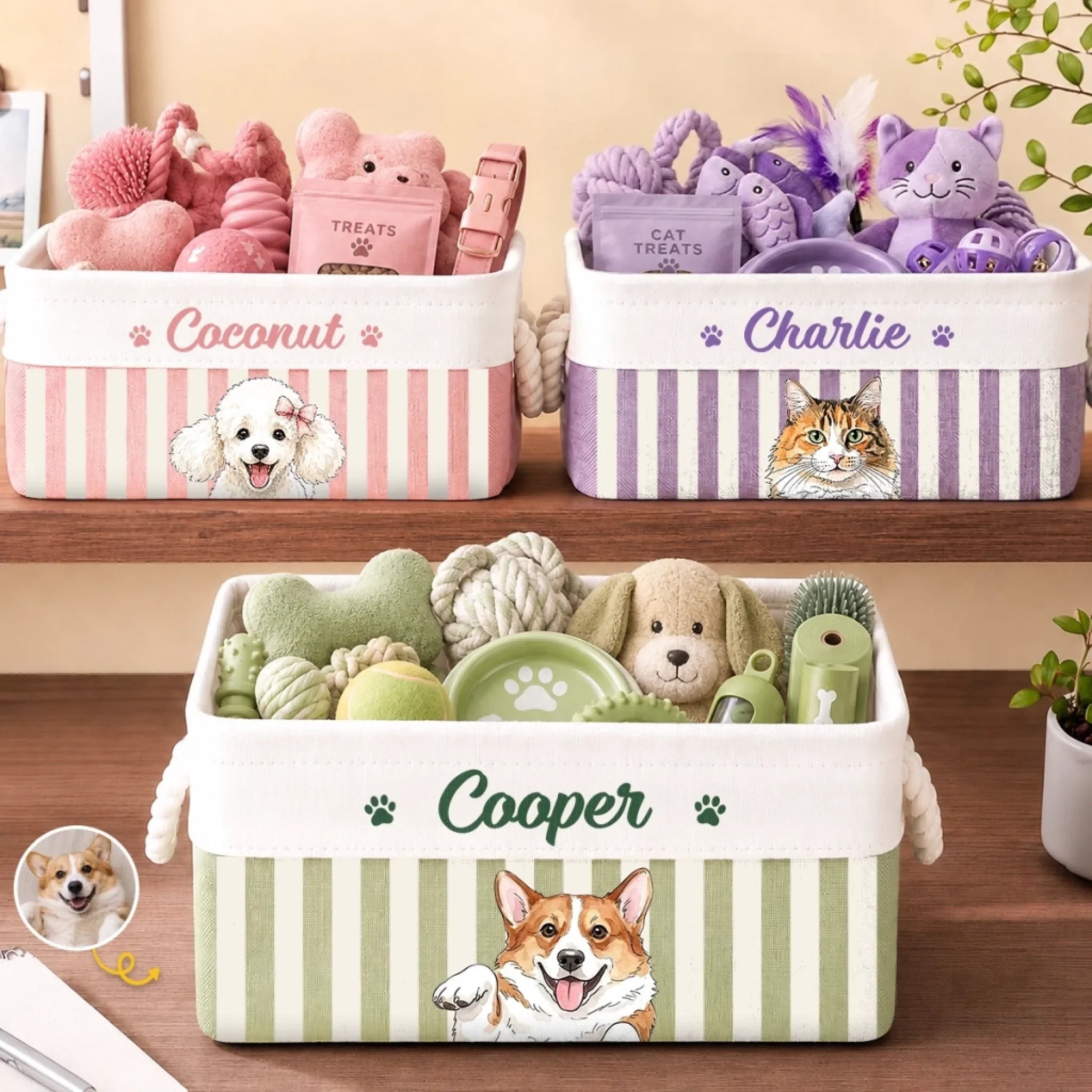 Custom Photo Storage Basket - Personalized  Birthday Gifts For Dog Cat Lovers, Dog Dad And Mom, Cat Owners - Spoiled Pet Lives Here