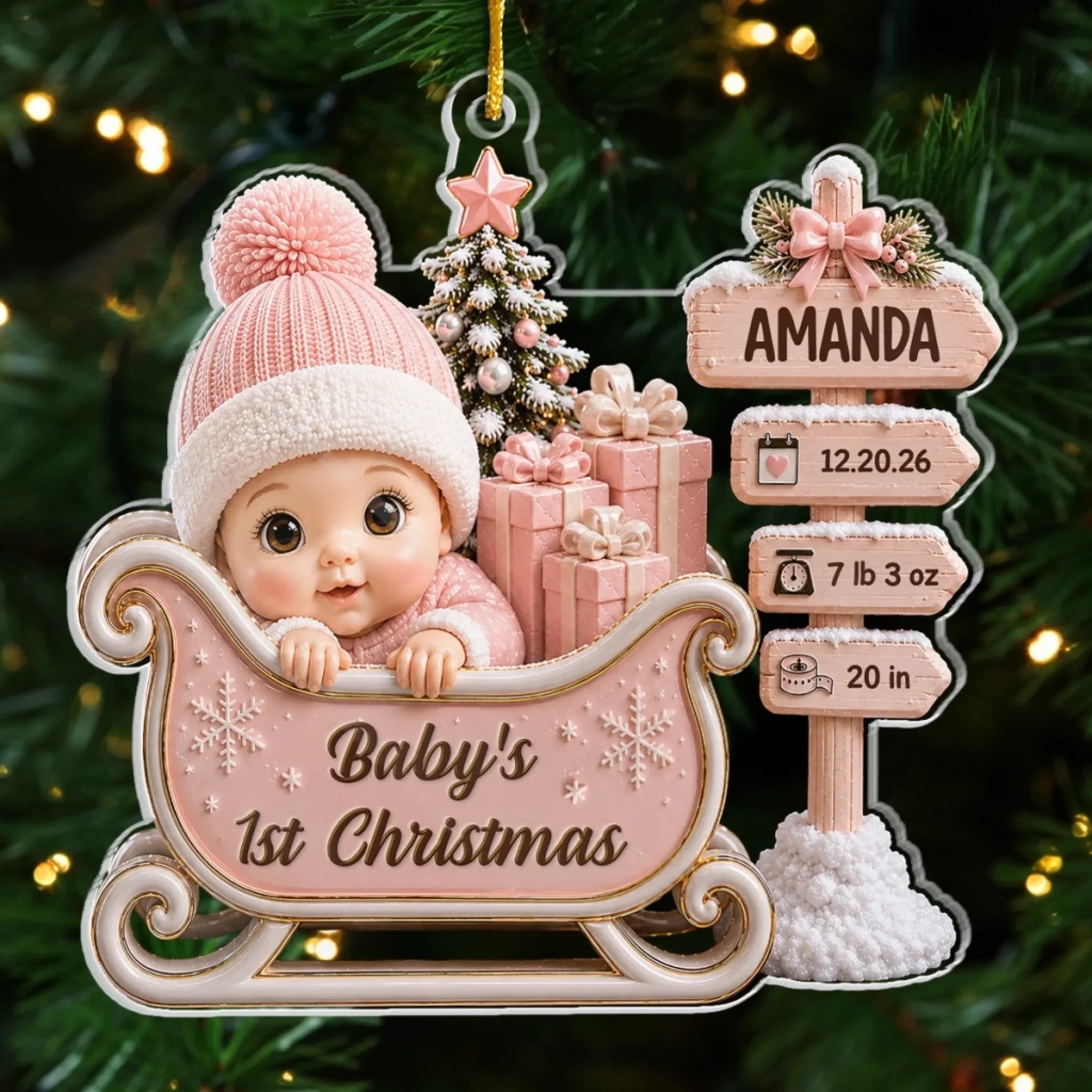 Custom First Christmas Acrylic Ornament - Personalized Baby Shower, Gender Reveal Gifts For New Moms, New Dads, New Parents - Santa's Cutest Little Passenger