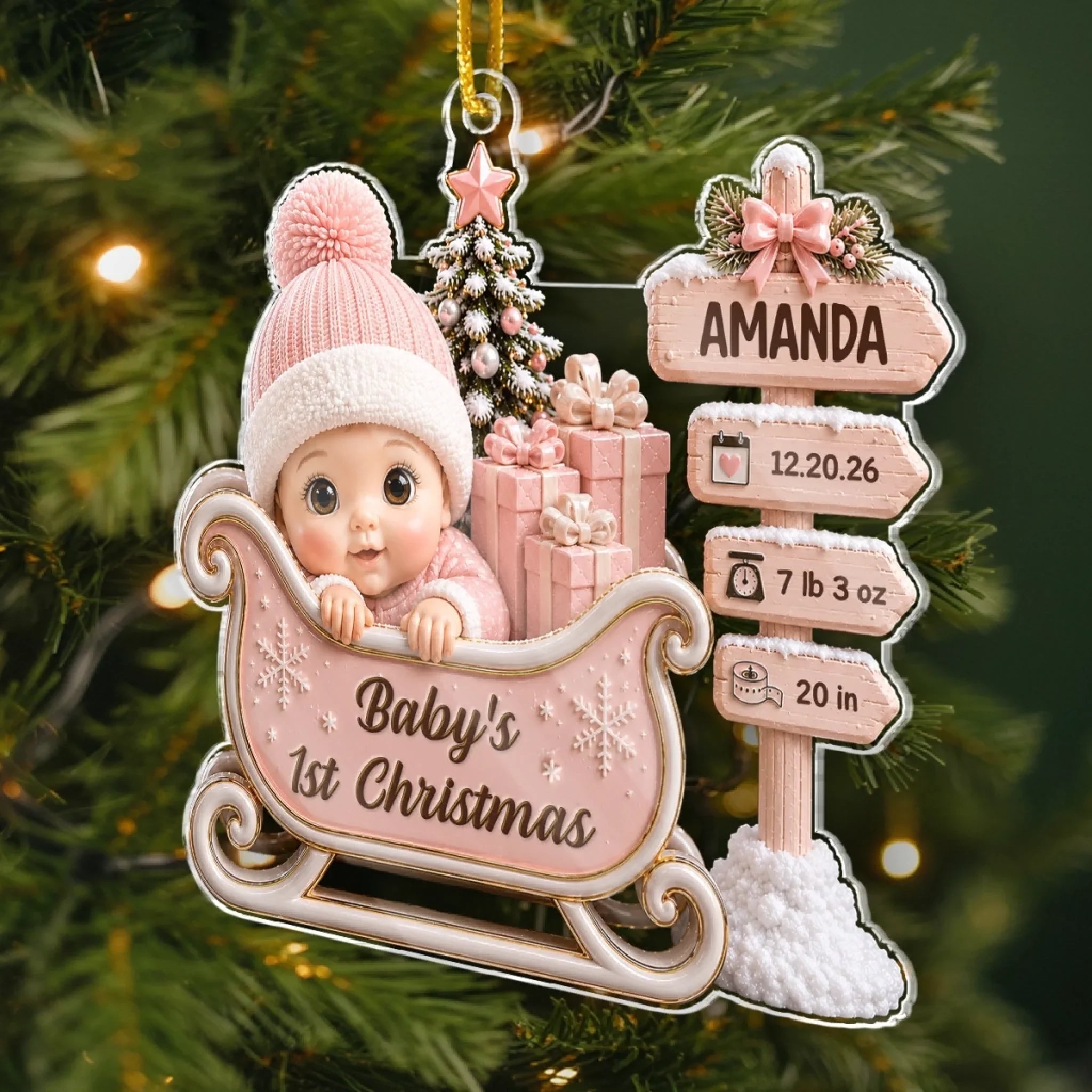 Custom First Christmas Acrylic Ornament - Personalized Baby Shower, Gender Reveal Gifts For New Moms, New Dads, New Parents - Santa's Cutest Little Passenger