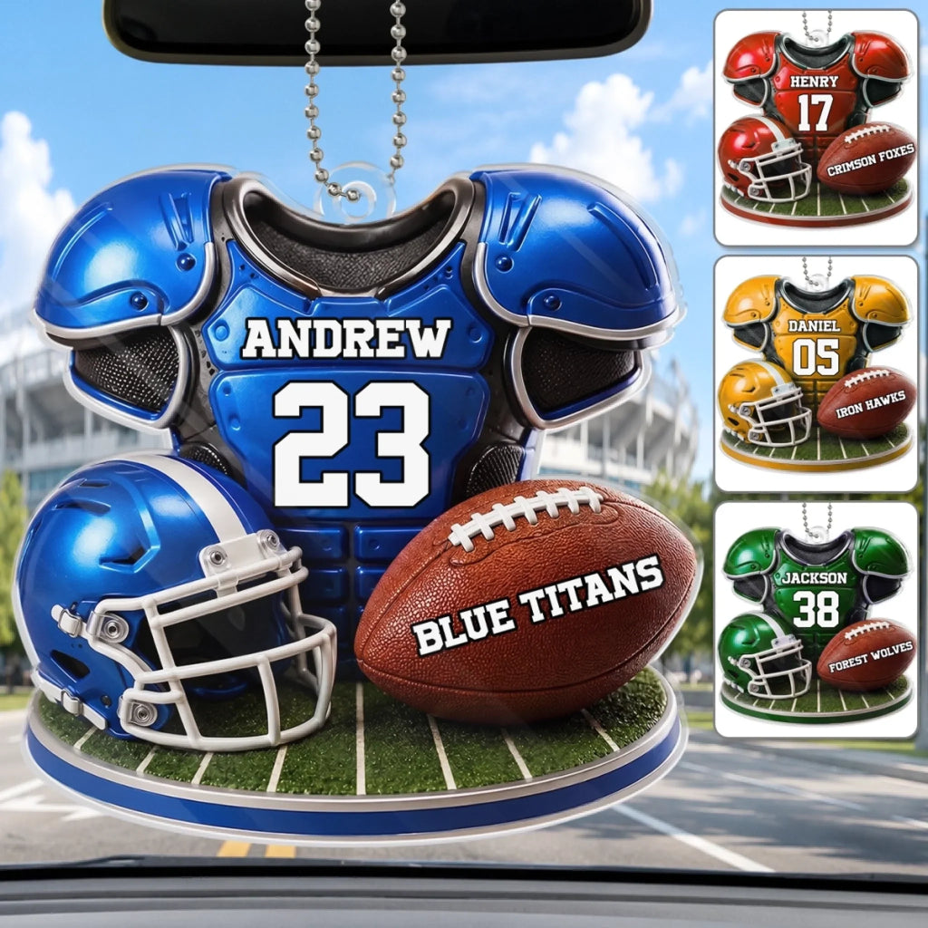 Custom America Football Acrylic Car Ornament - Personalized Birthday Gifts For America Football Lovers, Sports Fans, Sports Lovers - Game Day All Day