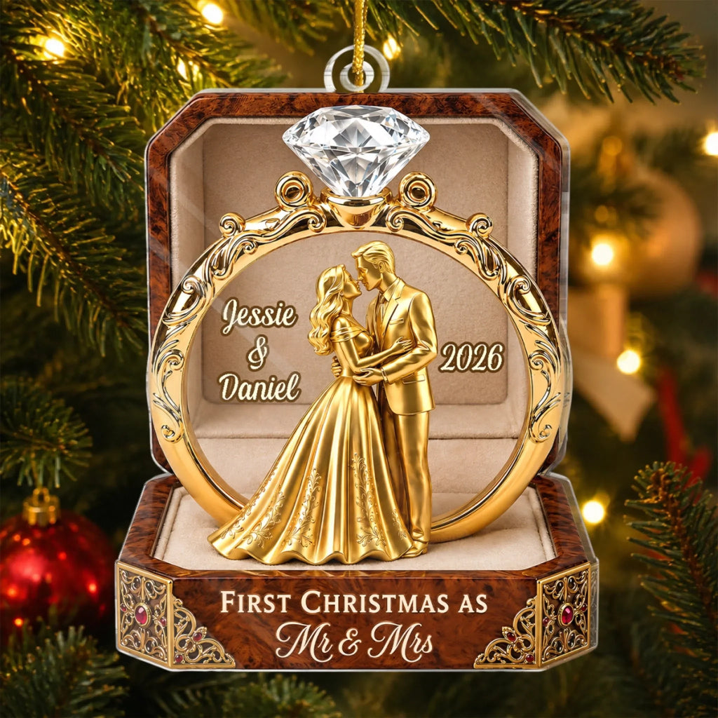 Custom First Christmas Acrylic Ornament - Personalized Anniversary Christmas Wedding Gifts For Husband And Wife, Him And Her - Forever Begins This Christmas