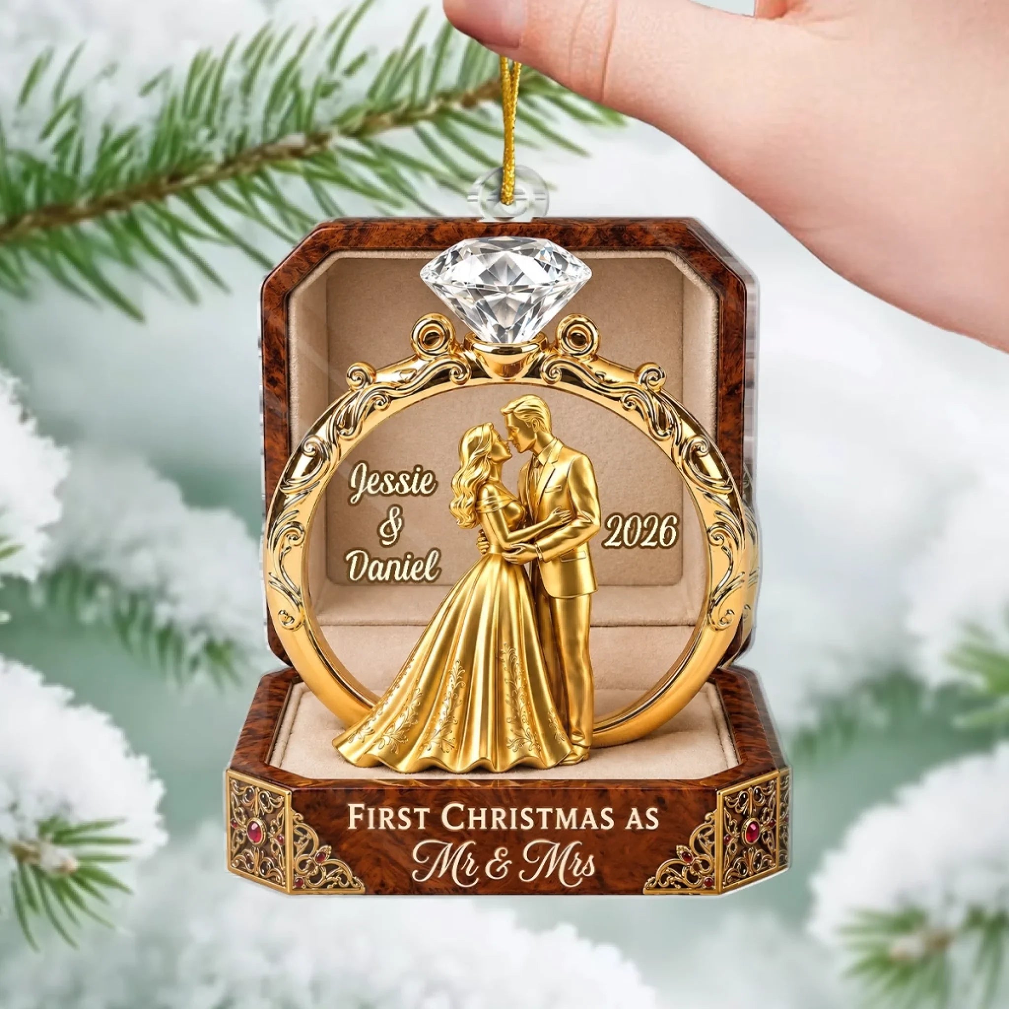 Custom First Christmas Acrylic Ornament - Personalized Anniversary Christmas Wedding Gifts For Husband And Wife, Him And Her - Forever Begins This Christmas