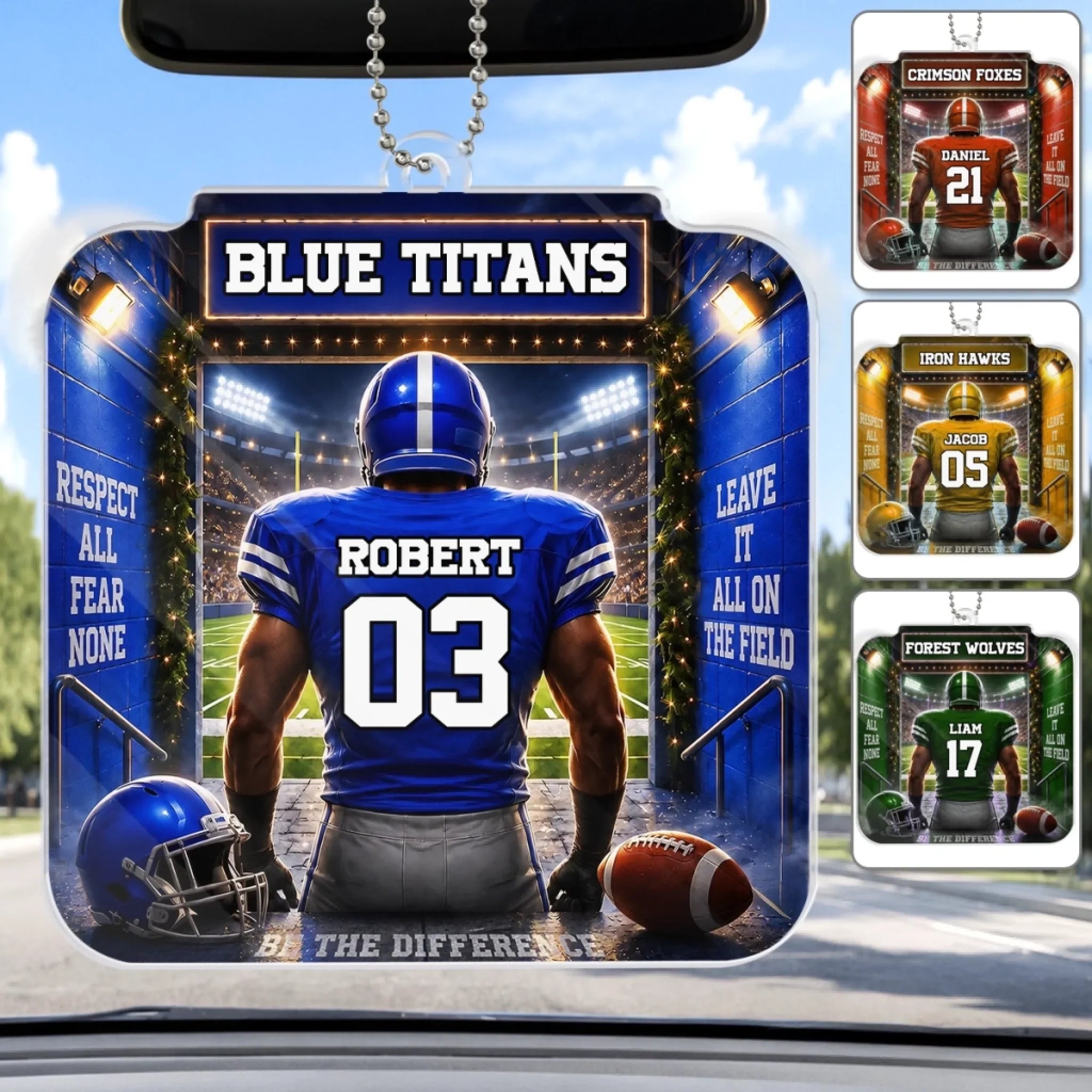 Custom America Football Acrylic Car Ornament - Personalized Birthday Gifts For America Football Lovers, Sports Fans, Sports Lovers - Play Hard Win Proud