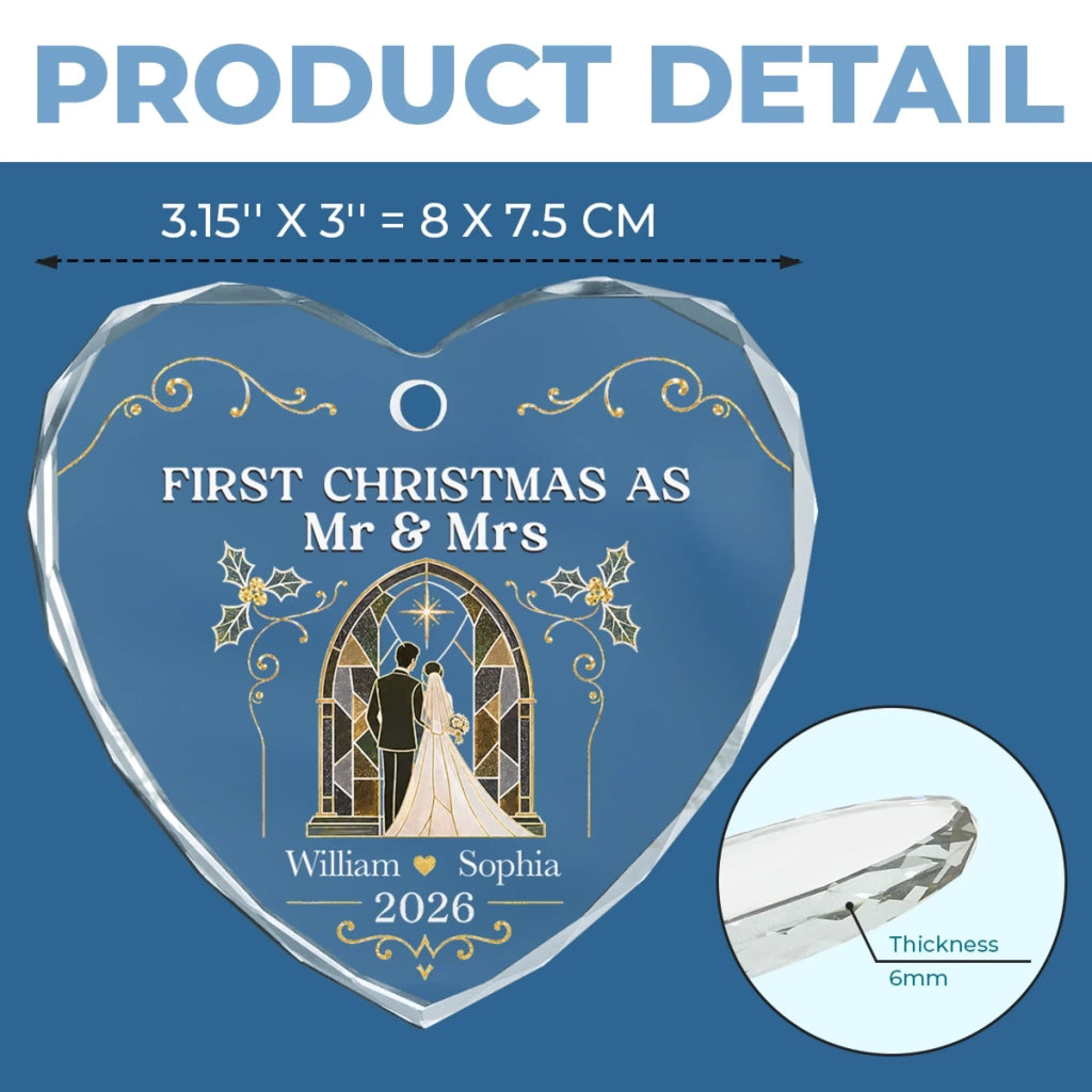 Custom First Christmas Heart Glass Ornament - Personalized Anniversary Christmas Wedding Gifts For Husband And Wife, Him And Her - Forever Starts Now