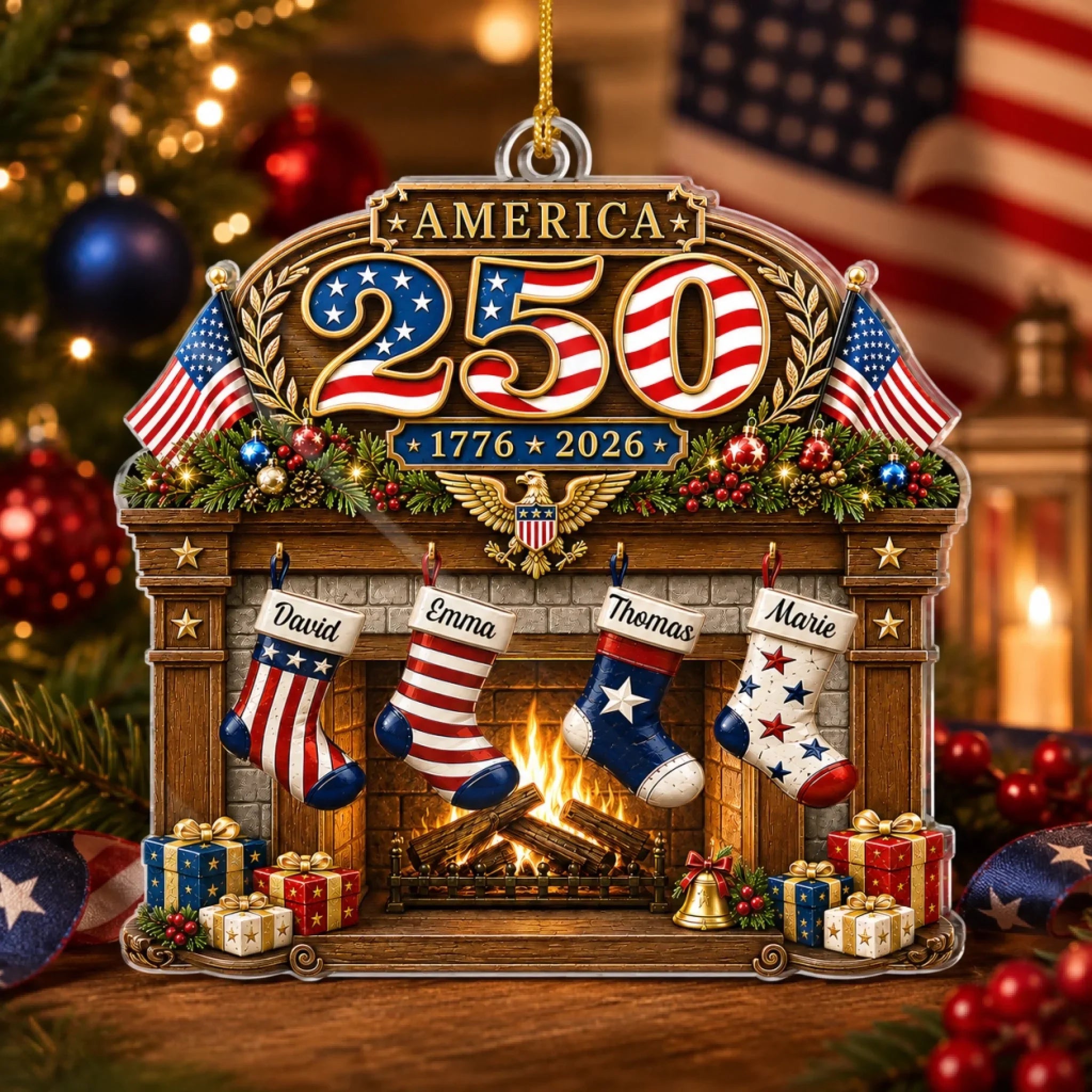 Custom Acrylic Ornament - Personalized America 250th Anniversary Christmas Gifts For Mom, Dad, Brother, Sister - Festive Patriotic Vibes