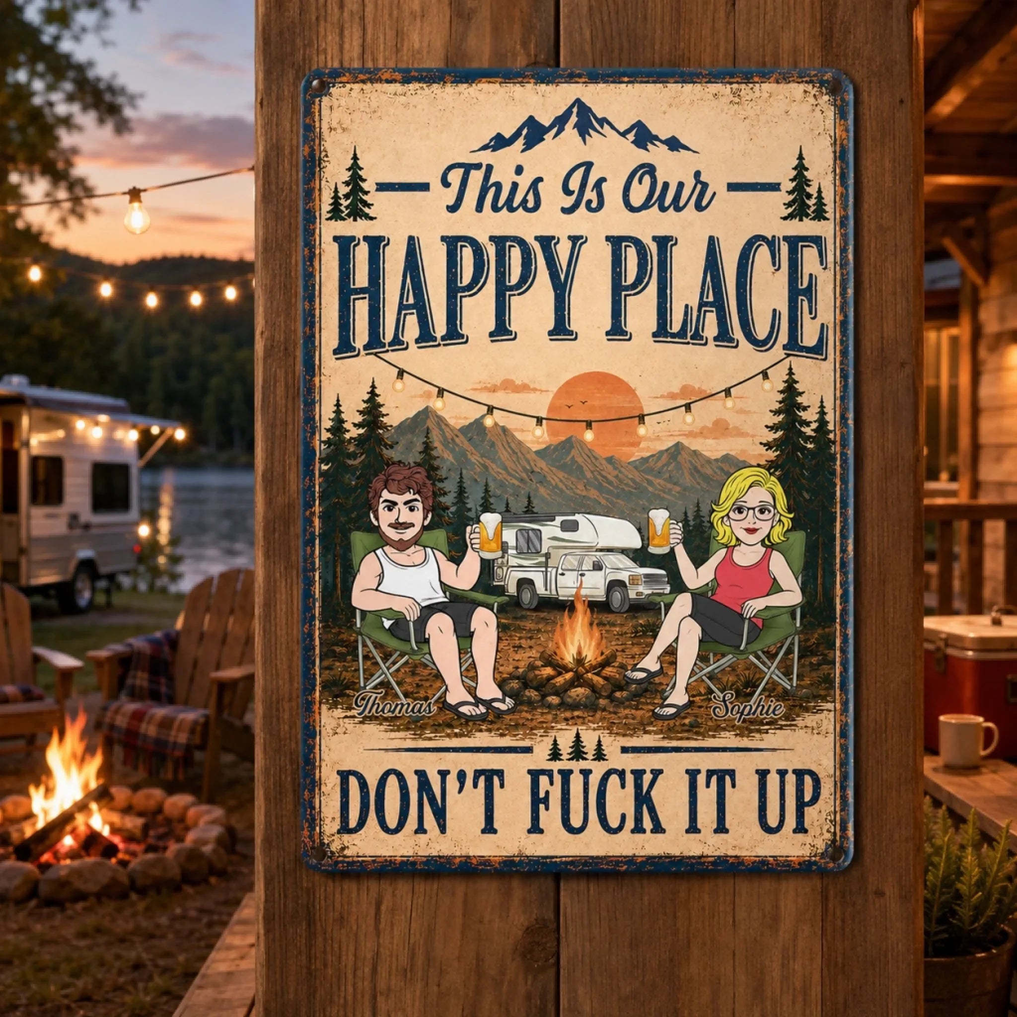 Custom Home Decor Metal Sign - Personalized Birthday Camping Gifts For Campers, Husband And Wife, Him And Her - Campsite, Best Side