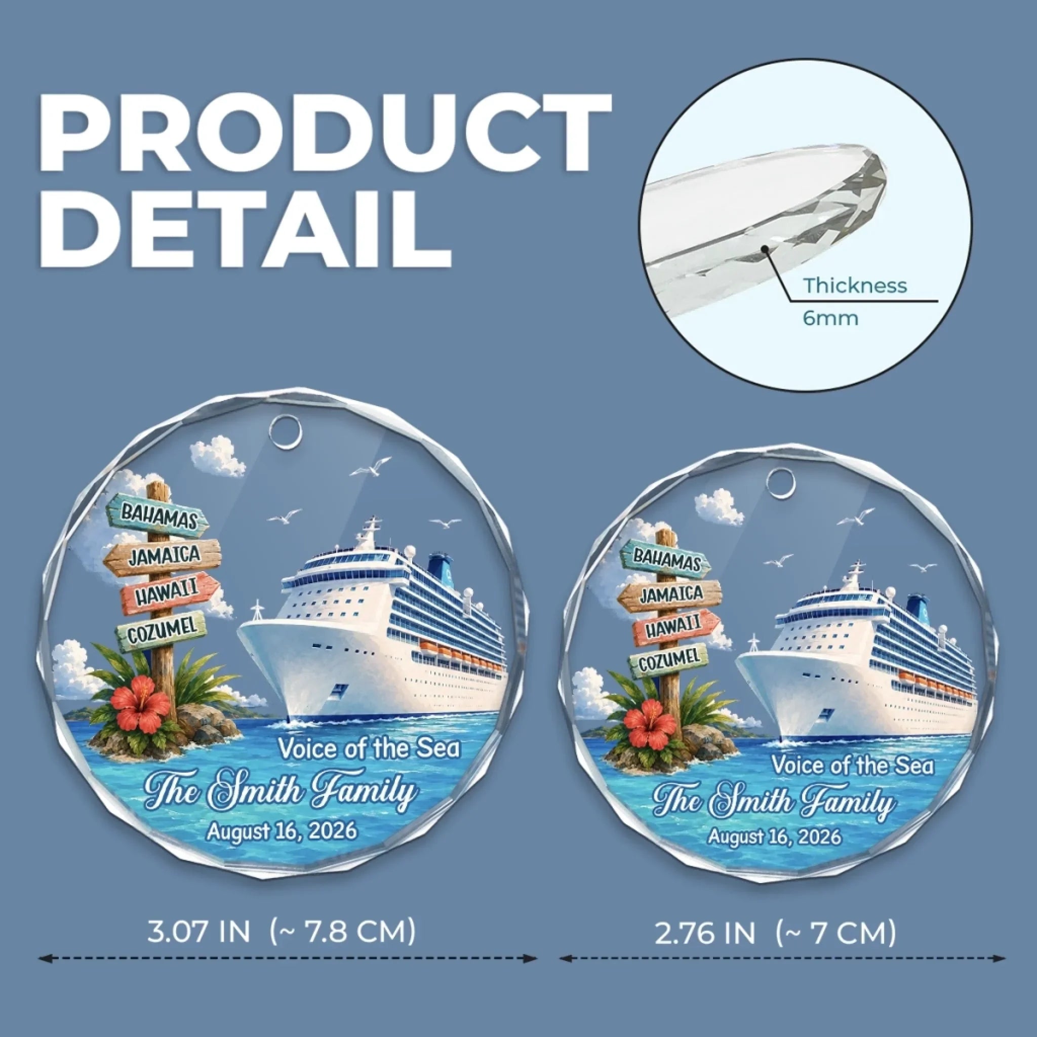 Custom Cruise Ship Circle Glass Ornament - Personalized Christmas Birthday Gifts For Mom, Dad, Brother, Sister - Making Waves Together