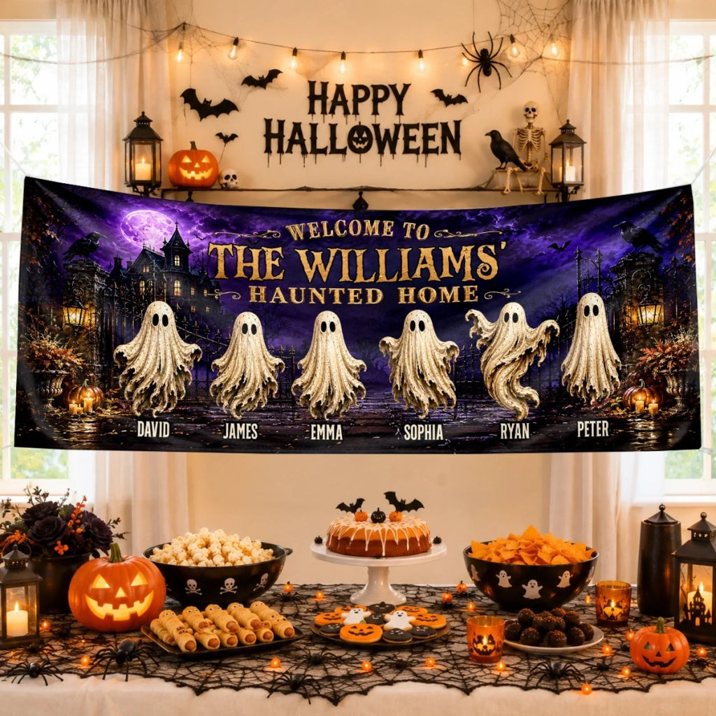 Custom Haunted Home Outdoor Banner - Personalized Halloween Decor Gifts For For Mom, Dad, Brother, Sister - Beware Of Our House