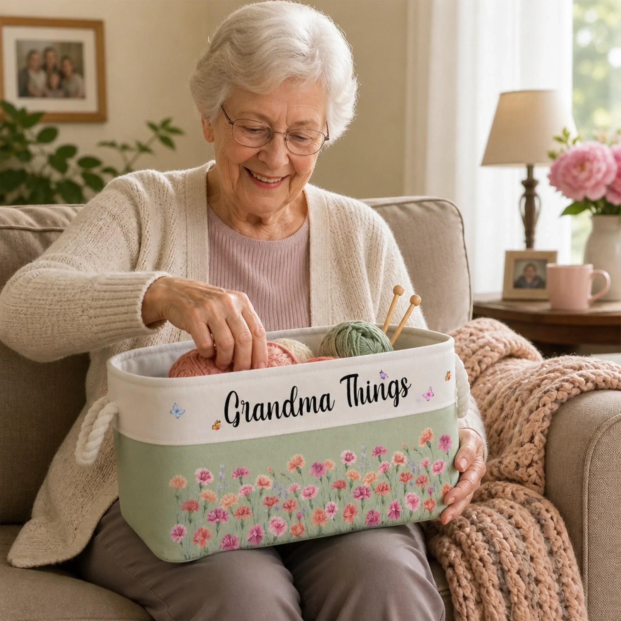 Custom Storage Basket - Personalized Birthday Gifts For Mom, Grandma - Blooming With Family Love