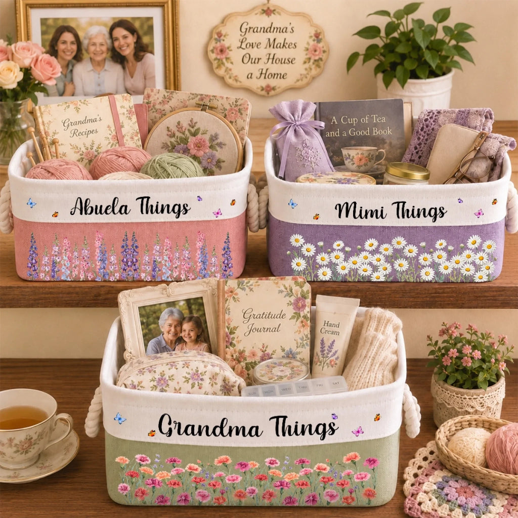 Custom Storage Basket - Personalized Birthday Gifts For Mom, Grandma - Blooming With Family Love