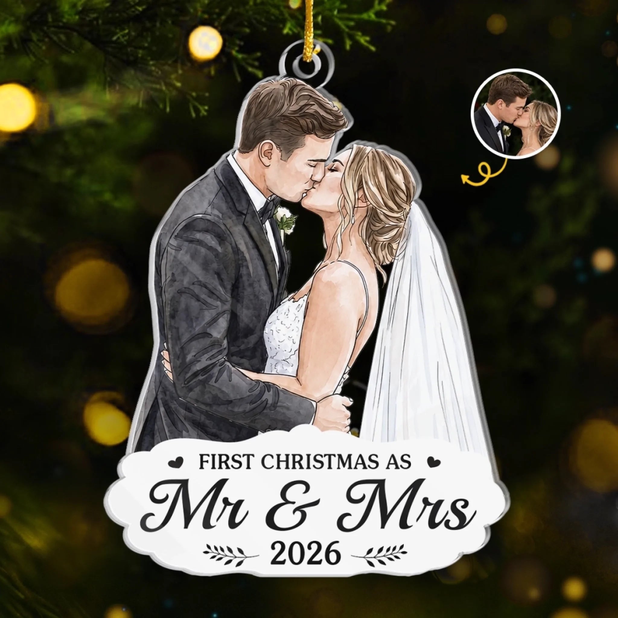 Custom  Photo First Christmas Acrylic Ornament - Personalized Anniversary Christmas Wedding Gifts For Husband And Wife, Him And Her - Under The Mistletoe