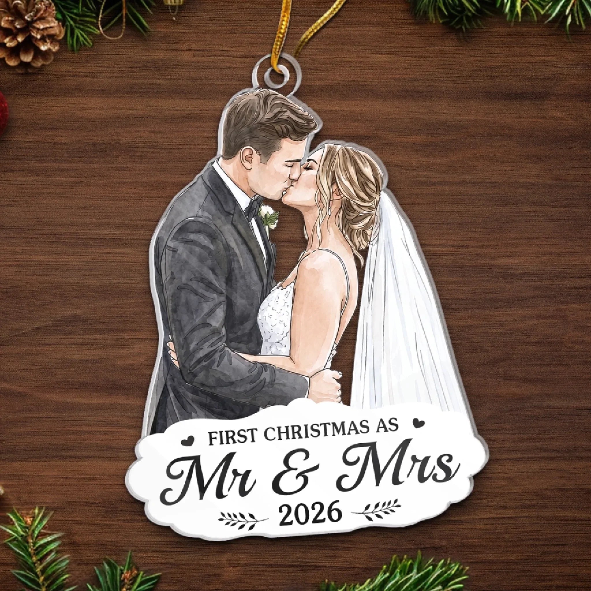 Custom  Photo First Christmas Acrylic Ornament - Personalized Anniversary Christmas Wedding Gifts For Husband And Wife, Him And Her - Under The Mistletoe