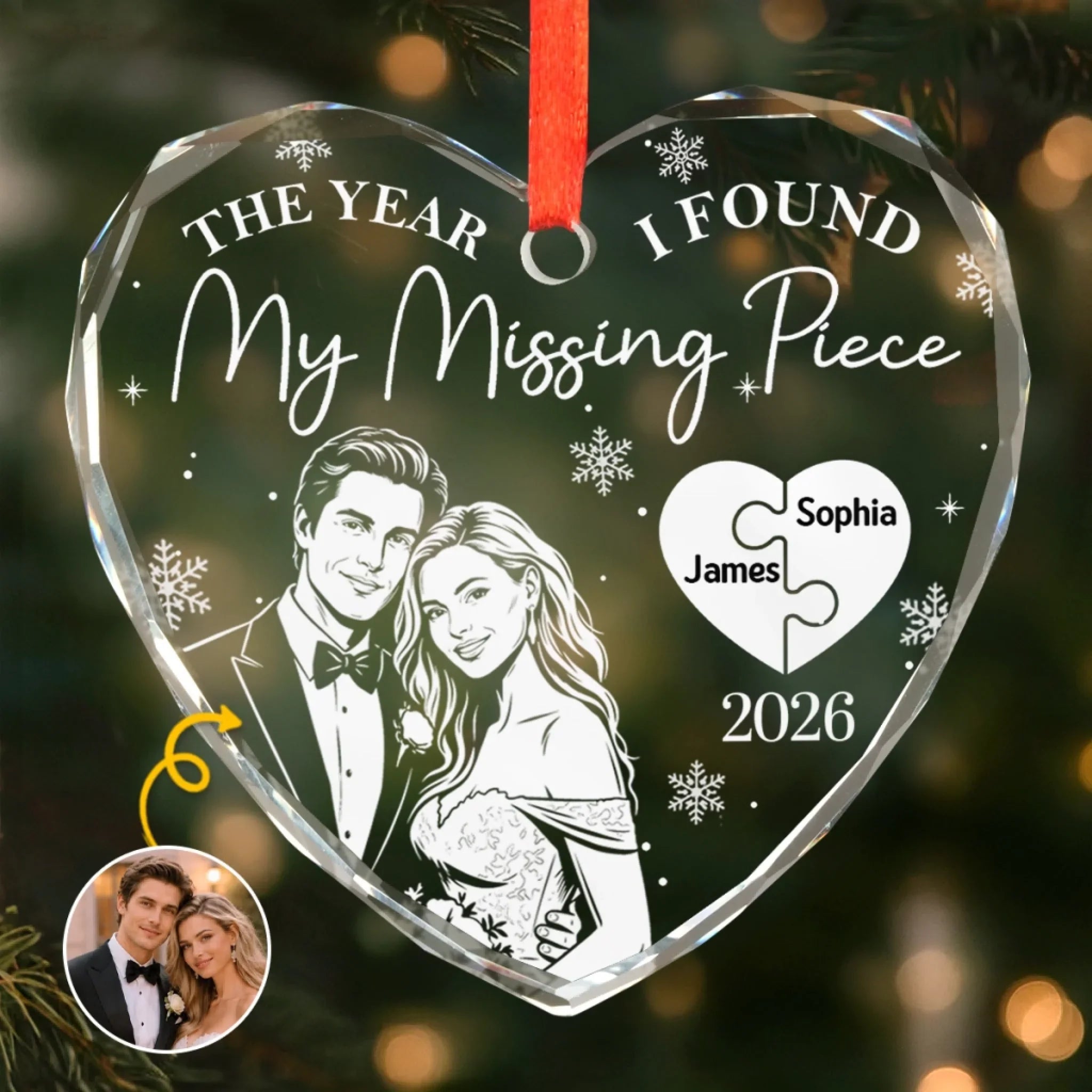 Custom Photo First Christmas Heart Glass Ornament - Personalized Anniversary Christmas Wedding Gifts For Husband And Wife, Him And Her - Forever My Missing Piece