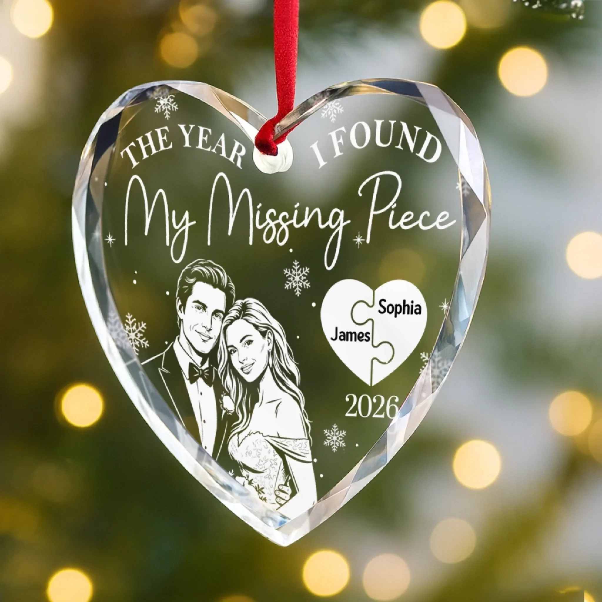 Custom Photo First Christmas Heart Glass Ornament - Personalized Anniversary Christmas Wedding Gifts For Husband And Wife, Him And Her - Forever My Missing Piece