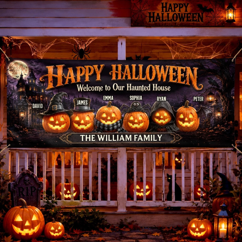 Custom Haunted Home Outdoor Banner - Personalized Halloween Decor Gifts For For Mom, Dad, Brother, Sister - Welcome To The Spooky House