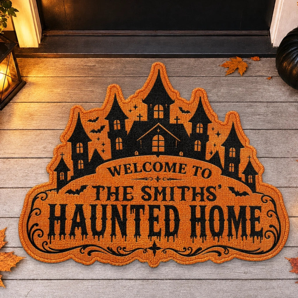 Custom Shaped Doormat - Personalized Halloween Decor Birthday Gifts For Mom, Dad, Brother, Sister, Kids - Haunted With Love