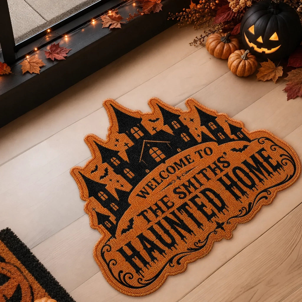 Custom Shaped Doormat - Personalized Halloween Decor Birthday Gifts For Mom, Dad, Brother, Sister, Kids - Haunted With Love