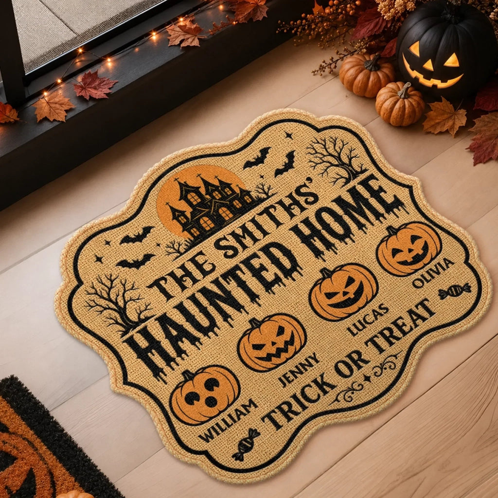 Custom Pumpkin Shaped Doormat - Personalized Halloween Decor Birthday Gifts For Mom, Dad, Brother, Sister, Kids - Pumpkins Smiles Memories