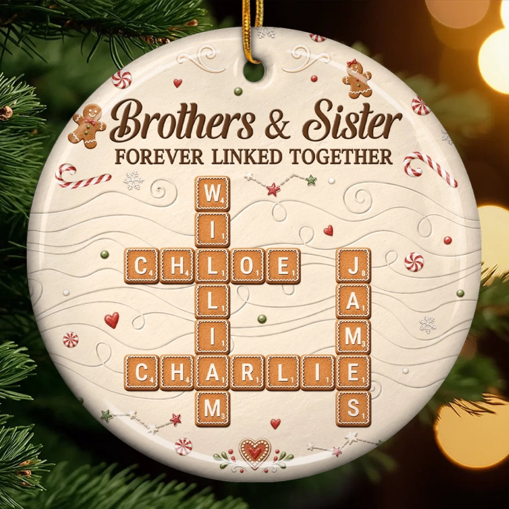 Custom Scrabble Ceramic Ornament - Personalized Christmas Birthday Gifts For Brother, Sister - Home Baked Happiness