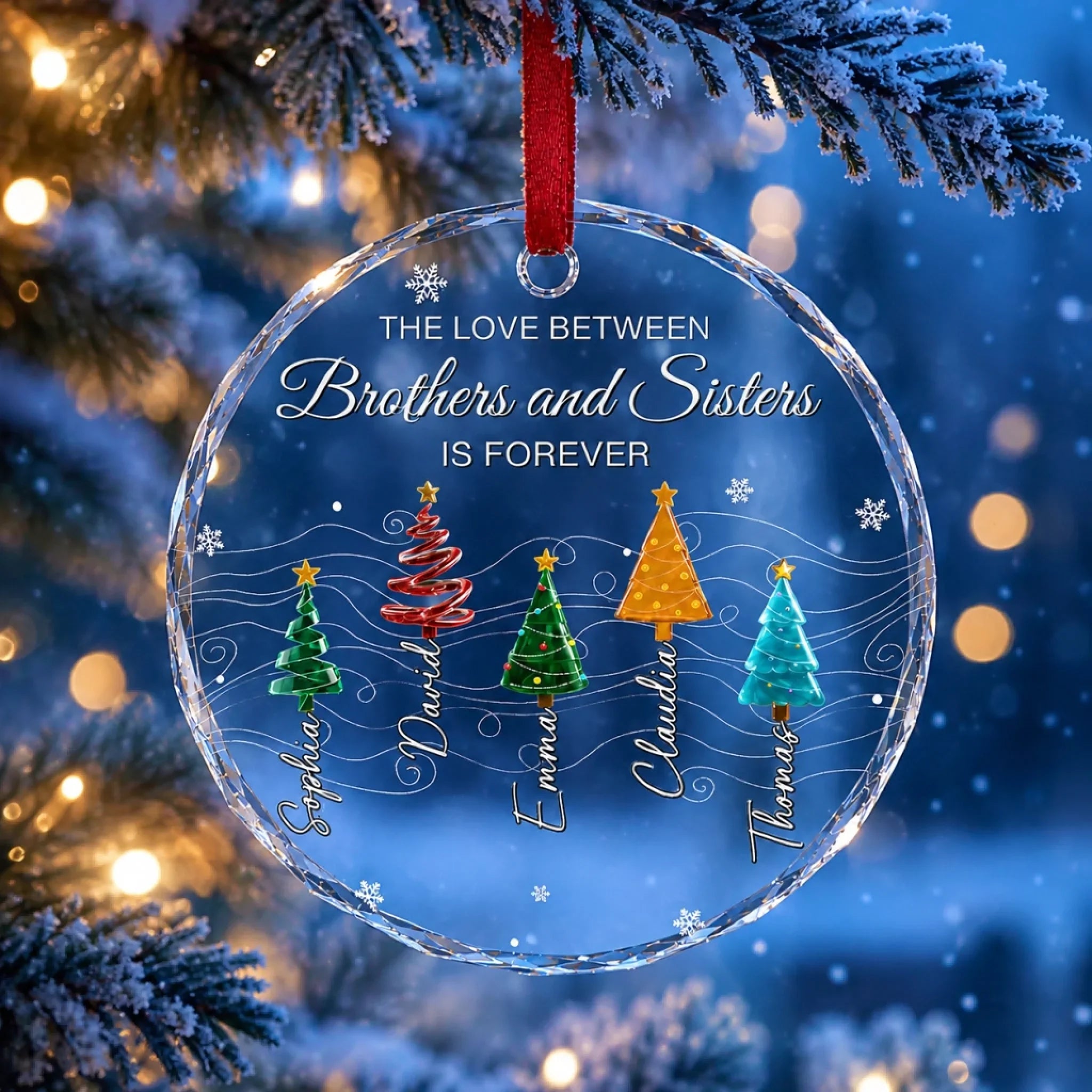 Custom Circle Glass Ornament - Personalized Christmas Birthday Gifts For Mom, Dad, Brother, Sister - Our Little Beloved Christmas