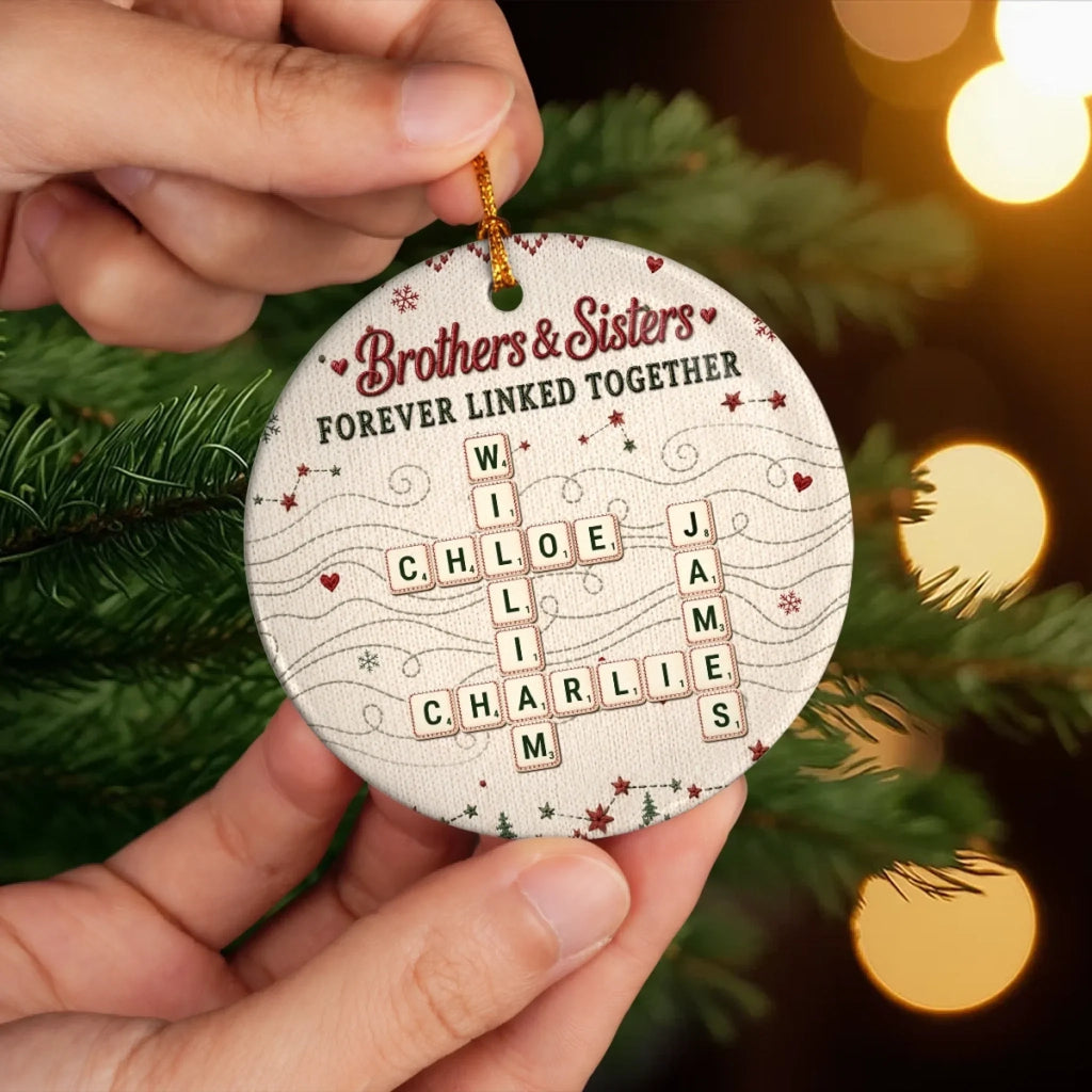 Custom Scrabble Ceramic Ornament - Personalized Christmas Birthday Gifts For Brother, Sister - Warm Winter Heartbeats