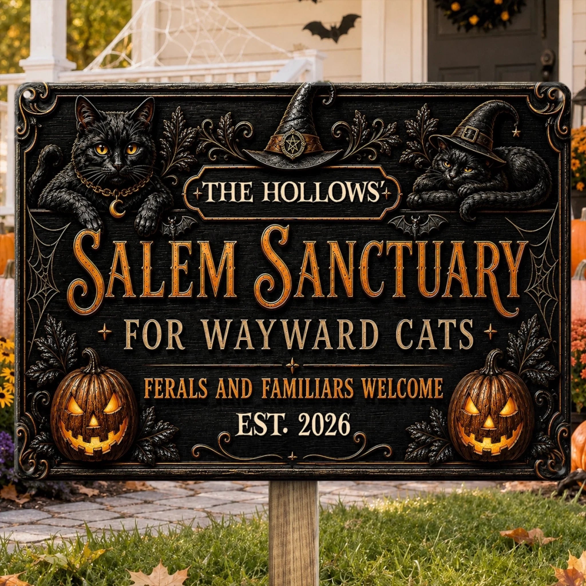 Custom Home Decor Metal Sign - Personalized Halloween Decor Birthday Gifts For Mom, Dad, Brother, Sister, Kids - Haunted House Happy Hearts