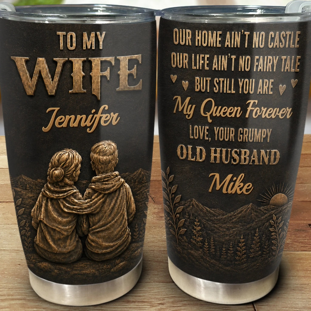 Custom Tumbler - Personalized Anniversary Wedding Gifts For Husband And Wife, Him And Her - My queen, Forever And Always