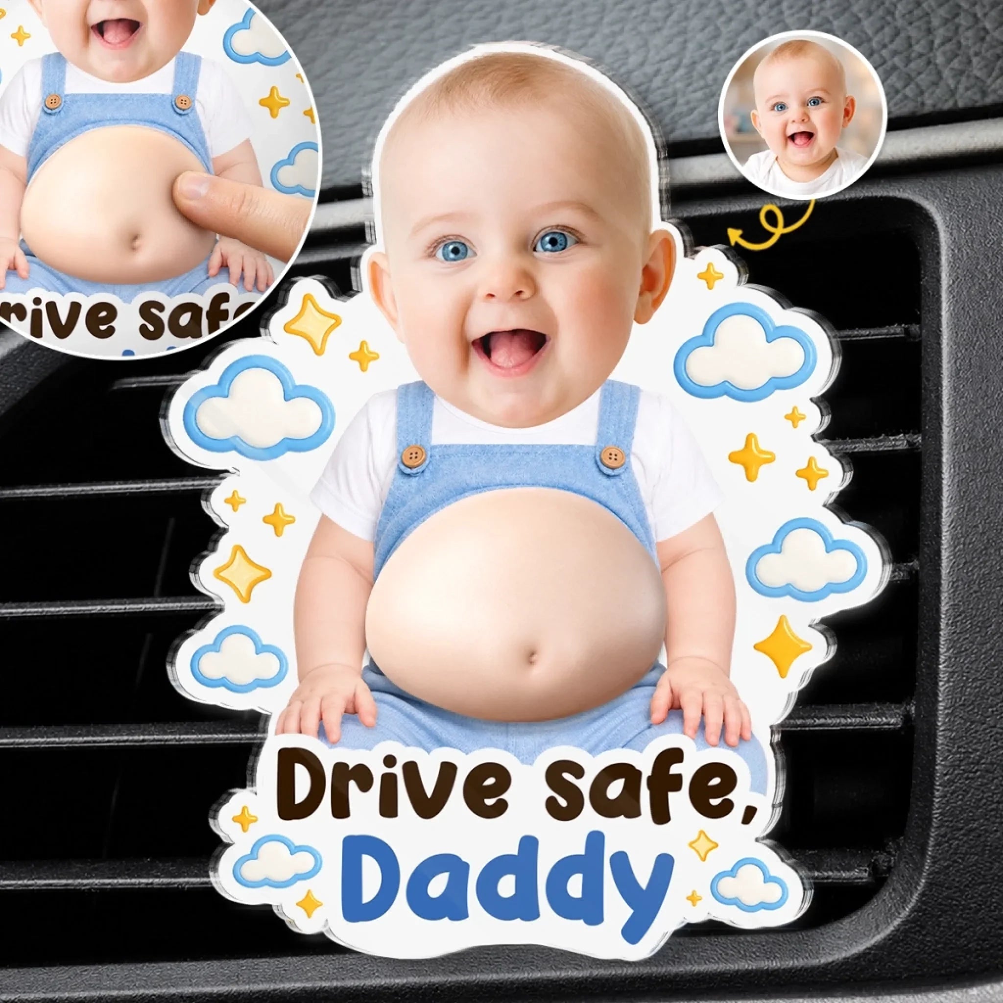 Custom Photo Squishy Acrylic Car Vent Clip - Personalized Birthday Gifts For Dad, New Parents  - Arrive Safe Every Time