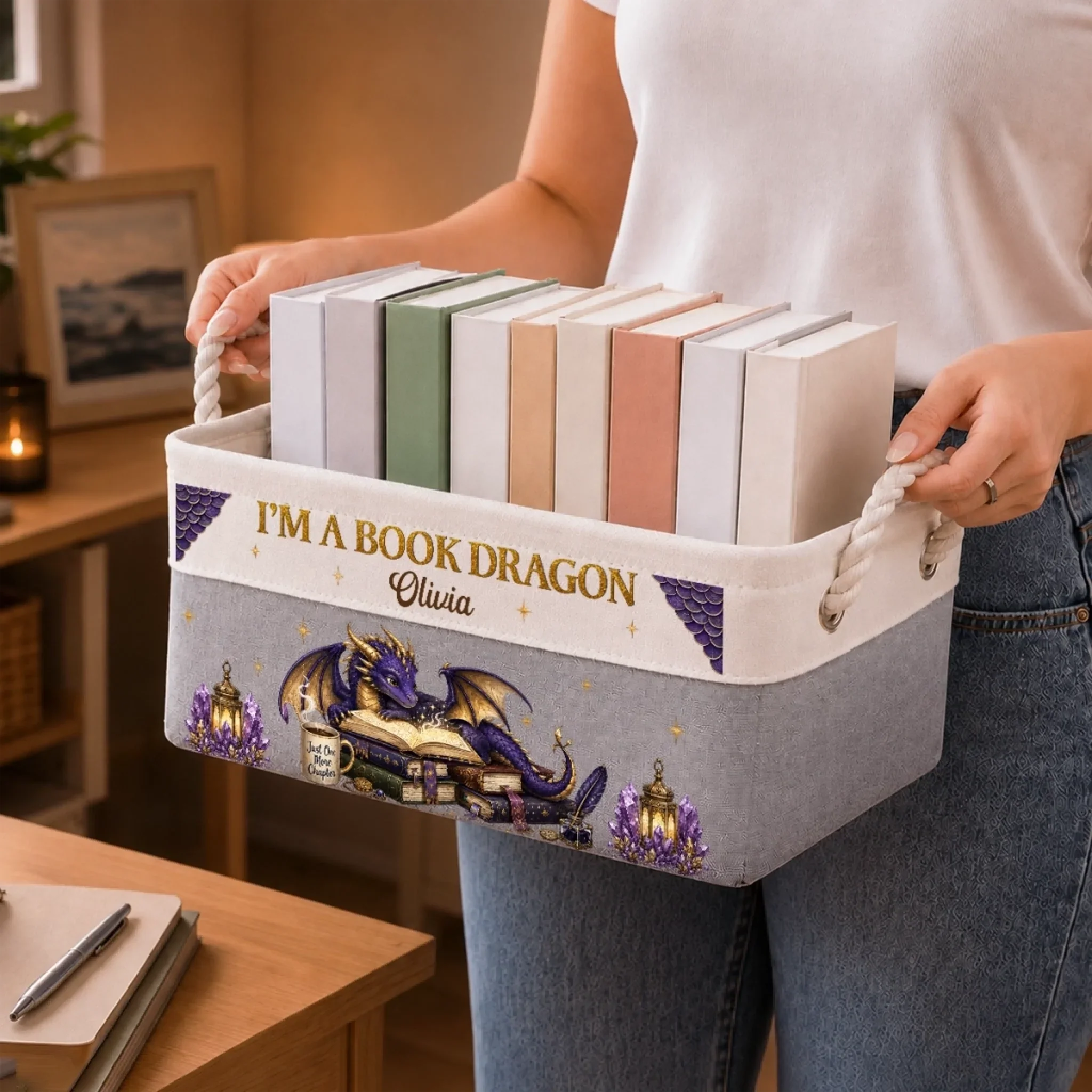 Custom Storage Basket - Personalized Bookish Gifts For Book Lovers, Bookworms, Readers - Reading Is My Treasure