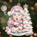 Custom Photo First Christmas Acrylic Ornament - Personalized Christmas Baby Shower, Gender Reveal Gifts For New Moms, New Dads, New Parents - Little Hands Big Love