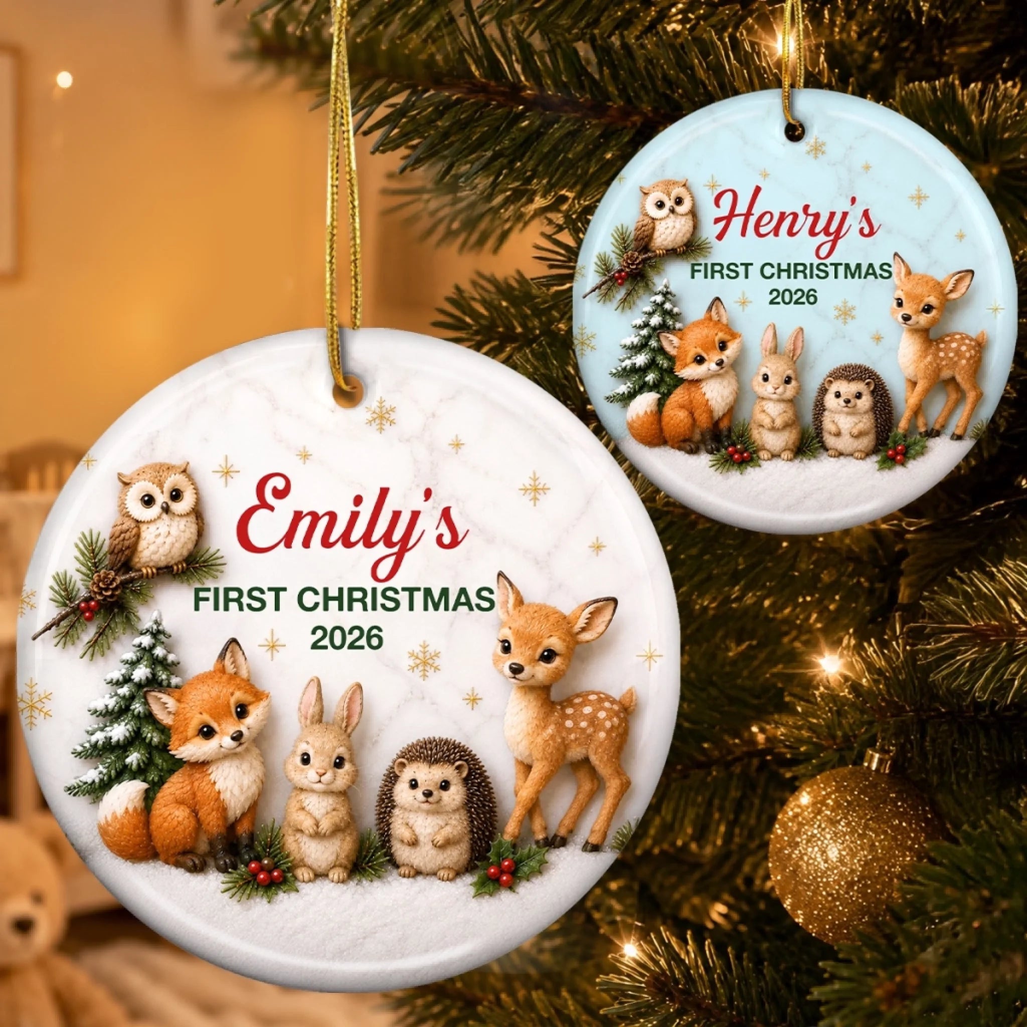 Custom First Christmas Ceramic Ornament - Personalized Christmas Baby Shower, Gender Reveal Gifts For New Moms, New Dads, New Parents - Little Wonder Big Magic
