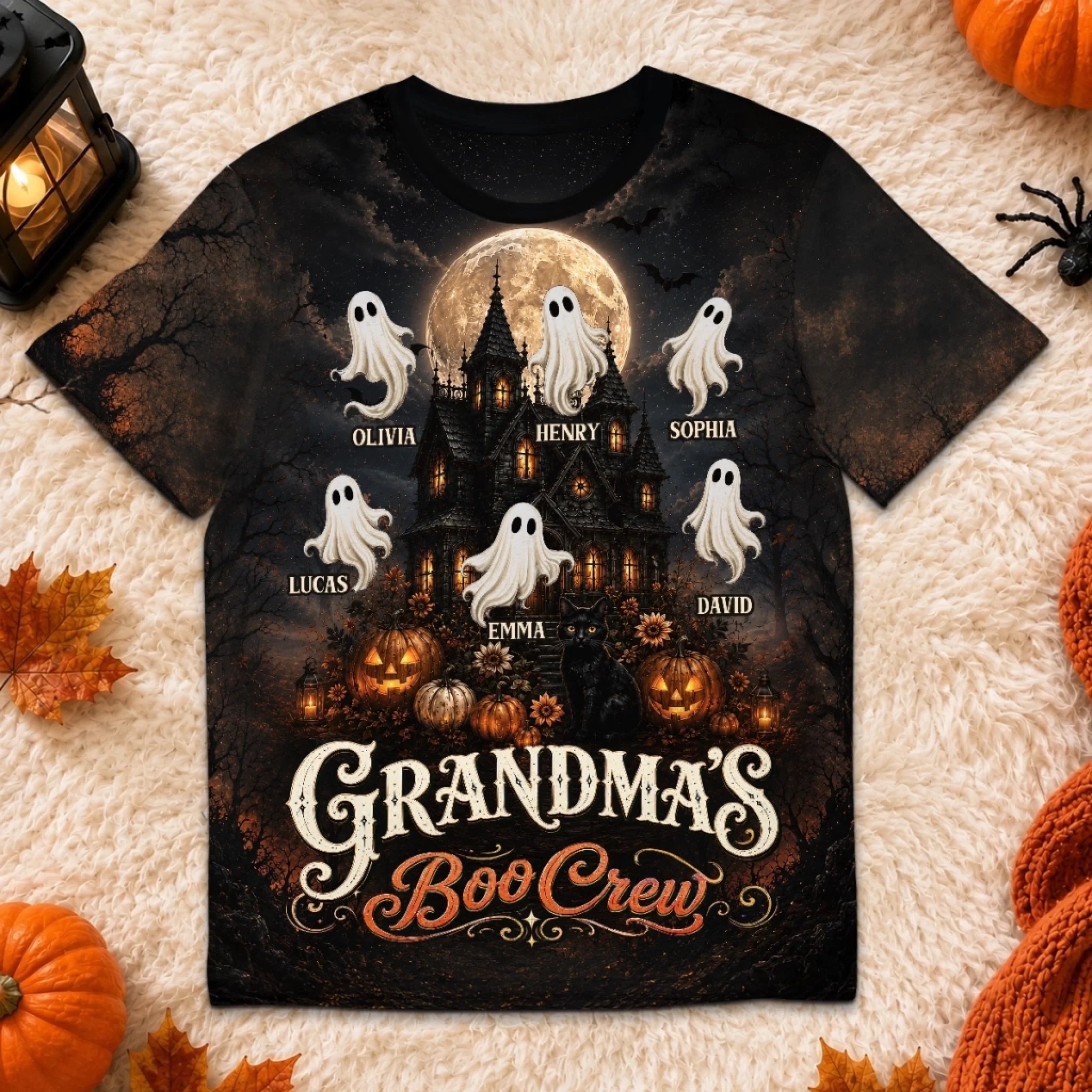 Custom Boo Crew T-shirt - Personalized Halloween Birthday Gifts For Mom, Grandma - Grandma’s Favorite Ghosts