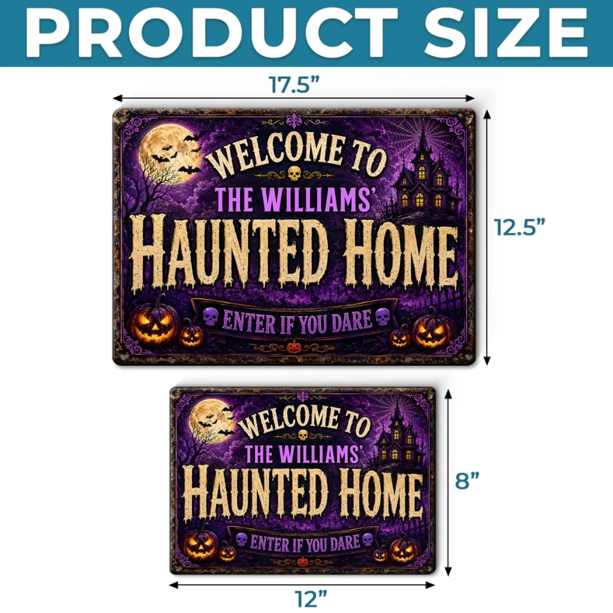 Custom Haunted Home Decor Metal Sign - Personalized Halloween Birthday Gifts For For Mom, Dad, Brother, Sister - Monsters Welcome, Humans Beware