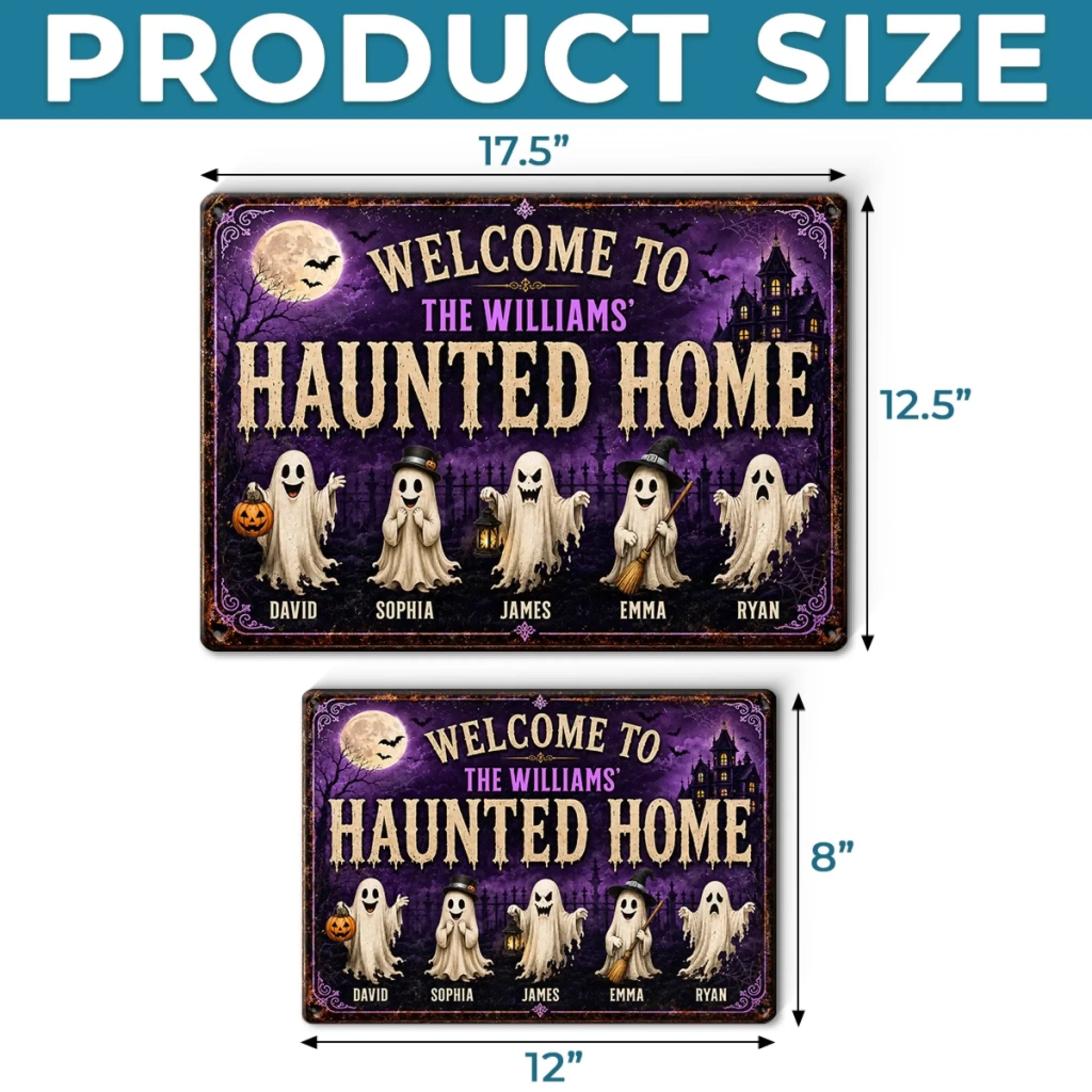 Custom Ghost Home Decor Metal Sign - Personalized Halloween Birthday Gifts For For Mom, Dad, Brother, Sister - Ghosts Live Here Full Time